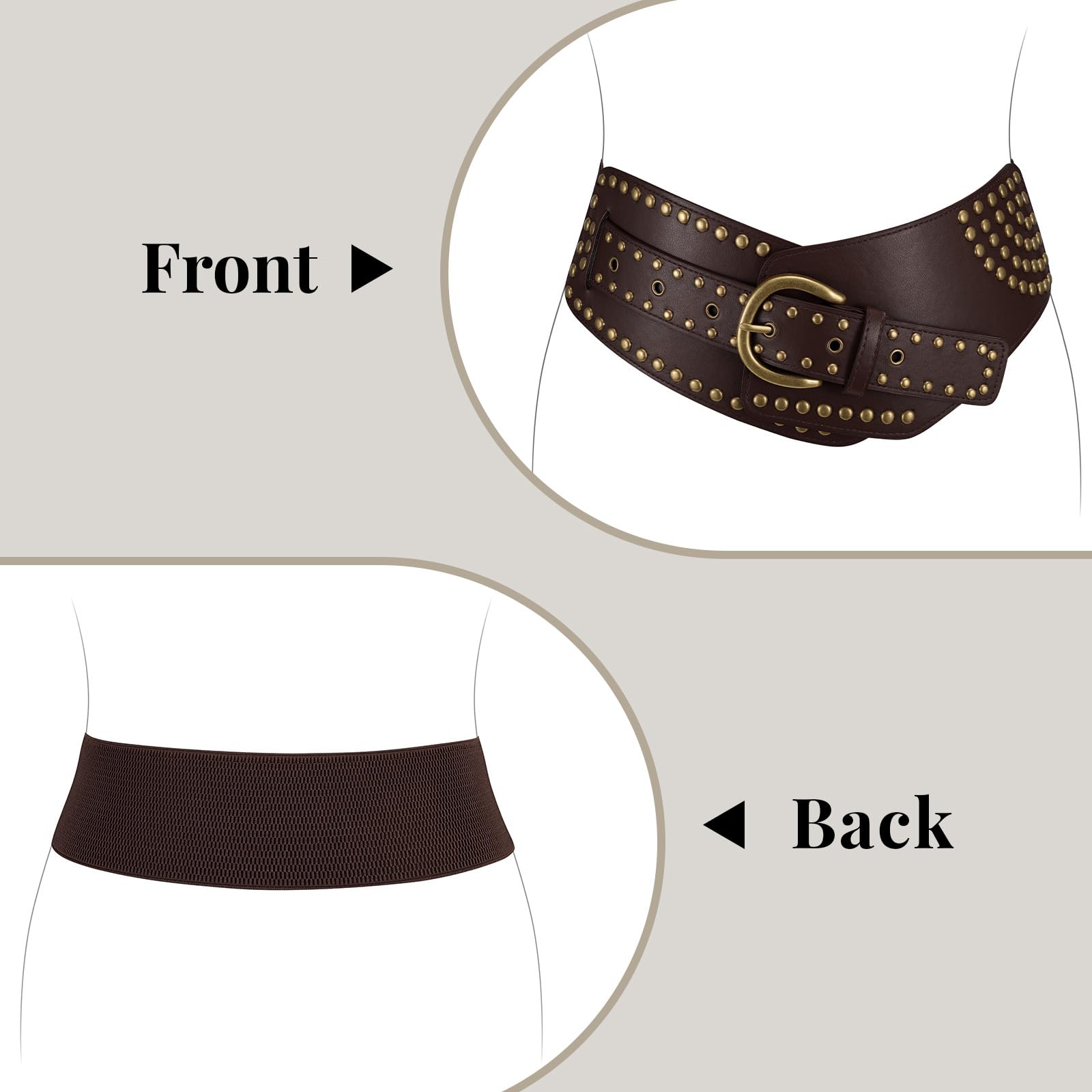 JASGOOD Women Vintage Wide Elastic Belt Studded Stretchy Waist Belt with Rivets Metal Buckle - JASGOOD OFFICIAL