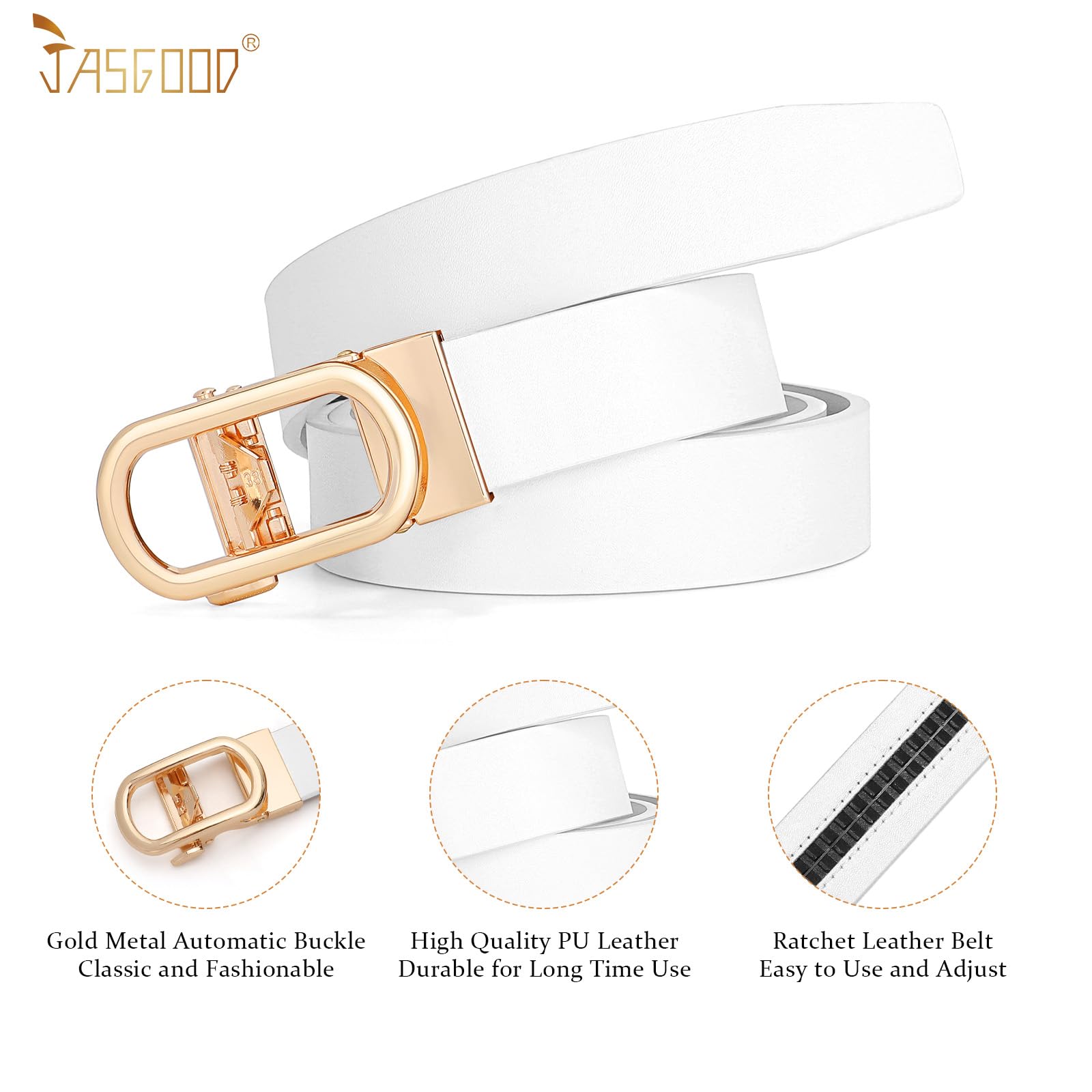 JASGOOD Women Leather Ratchet Belt for Jeans Pants Dresses Adjustable Belt with Automatic Sliding Buckle, Width 1.2" - JASGOOD OFFICIAL