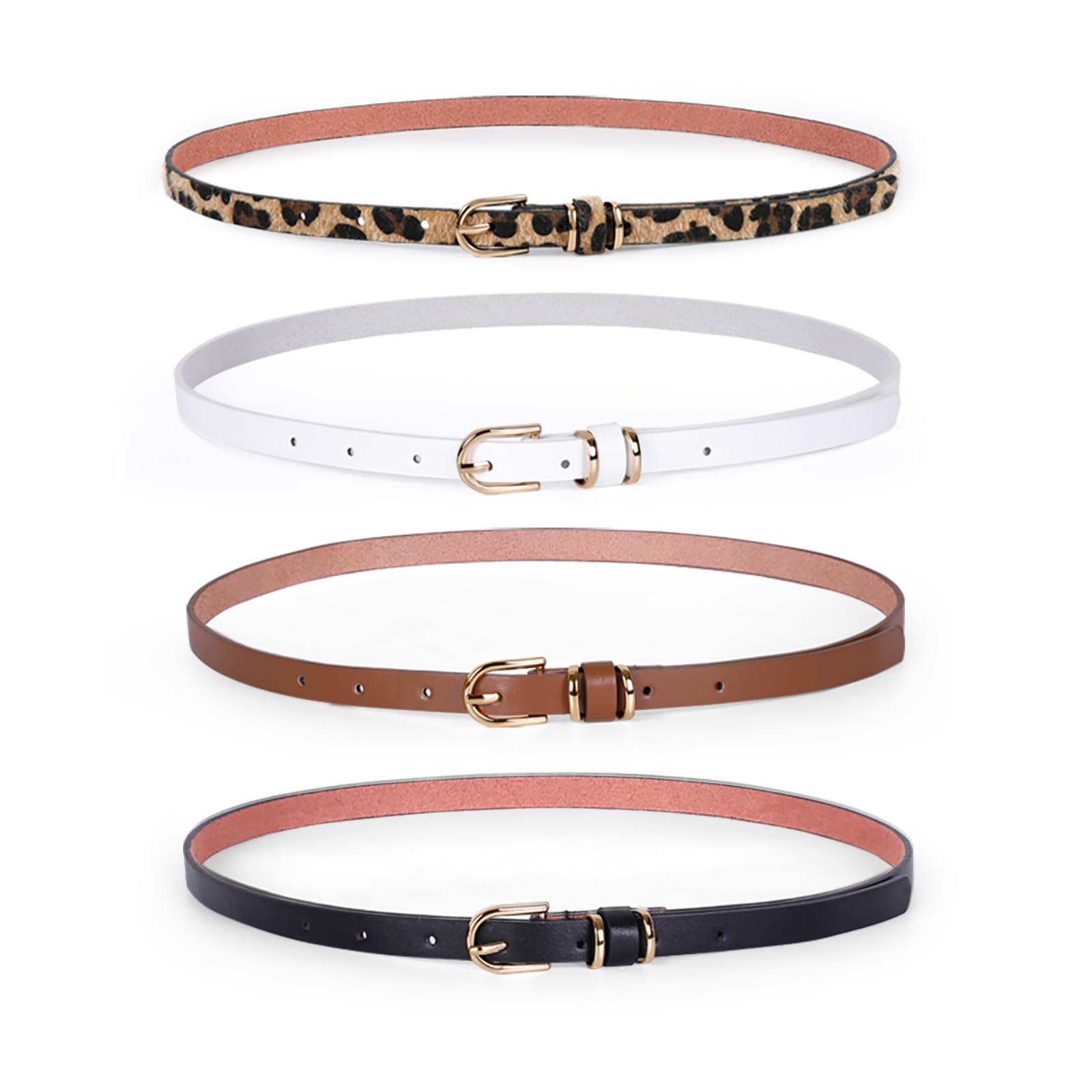 JASGOOD Women's Skinny PU Leather Belt Solid Color Fashion Thin Waist Belt with Gold Buckle for Jeans Pants 1/2 Width