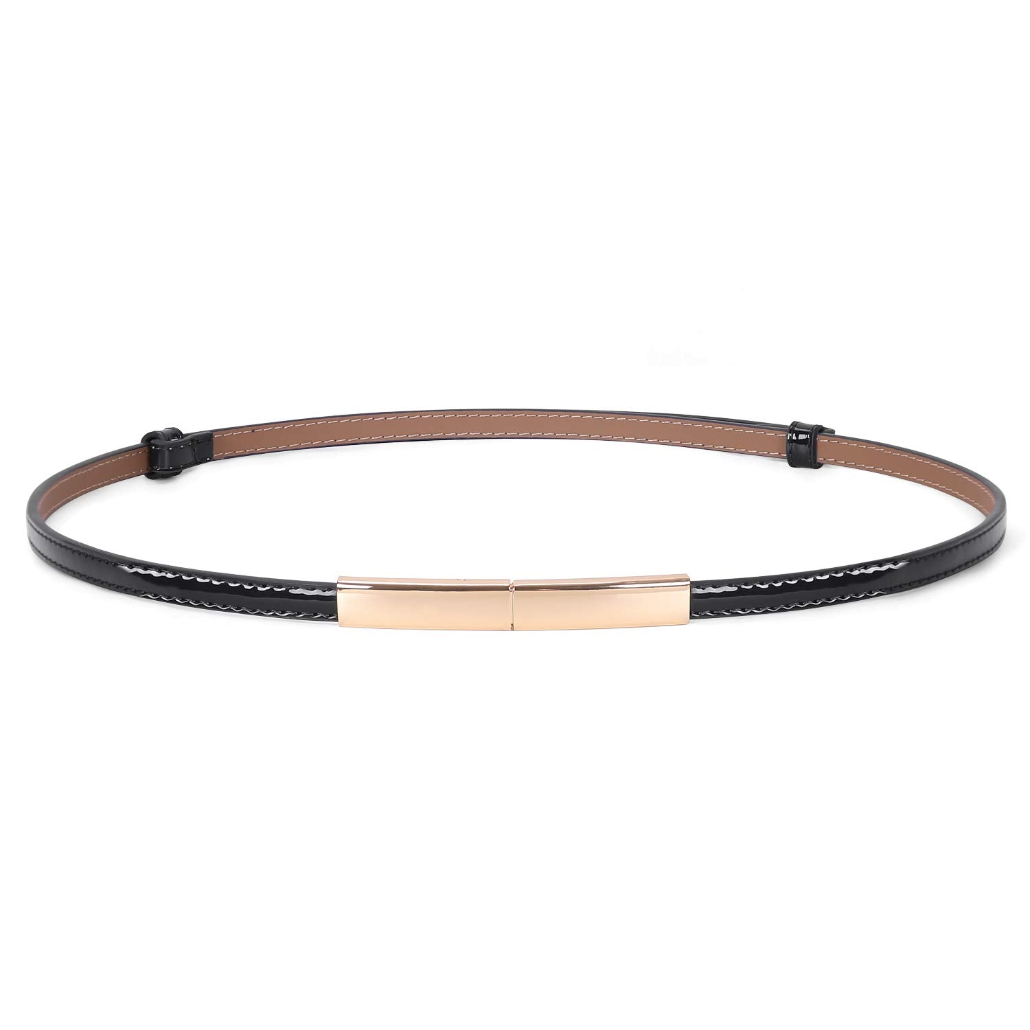 JASGOOD Women's Skinny Leather Belt Patent Ladies Thin Waist Belt for Dress with Metal Buckle