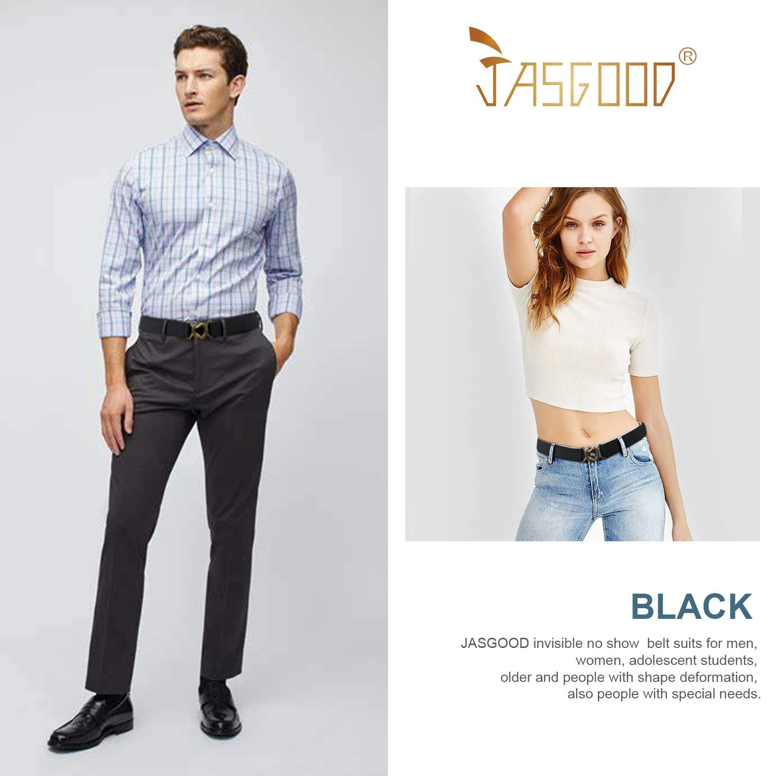 JASGOOD Women No Show Stretch Belt Adjustable Elastic Web Belt with Flat Buckle for Jeans Pants Casual Belts - JASGOOD OFFICIAL