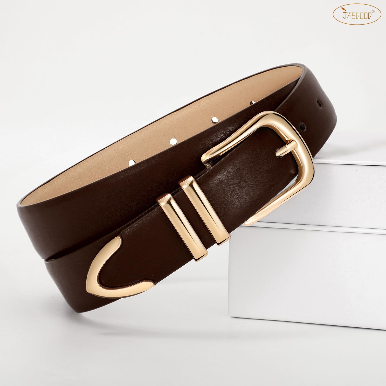 JASGOOD Women Leather Belt with Gold Buckle Ladies Fashion Faux Leather Waist Belt for Jeans Pants - JASGOOD OFFICIAL