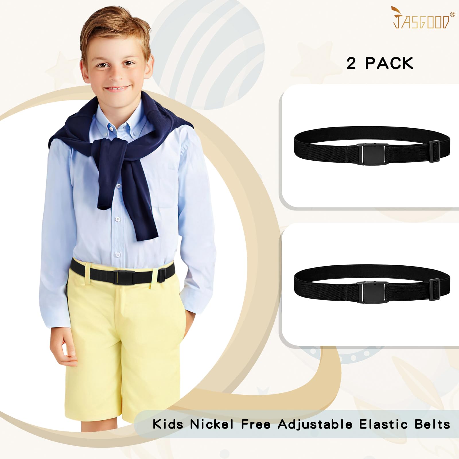 JASGOOD Kids Adjustable Elastic Belt for Boys Girls and Toddlers Nickel Free Stretch Belts for Pants Jeans