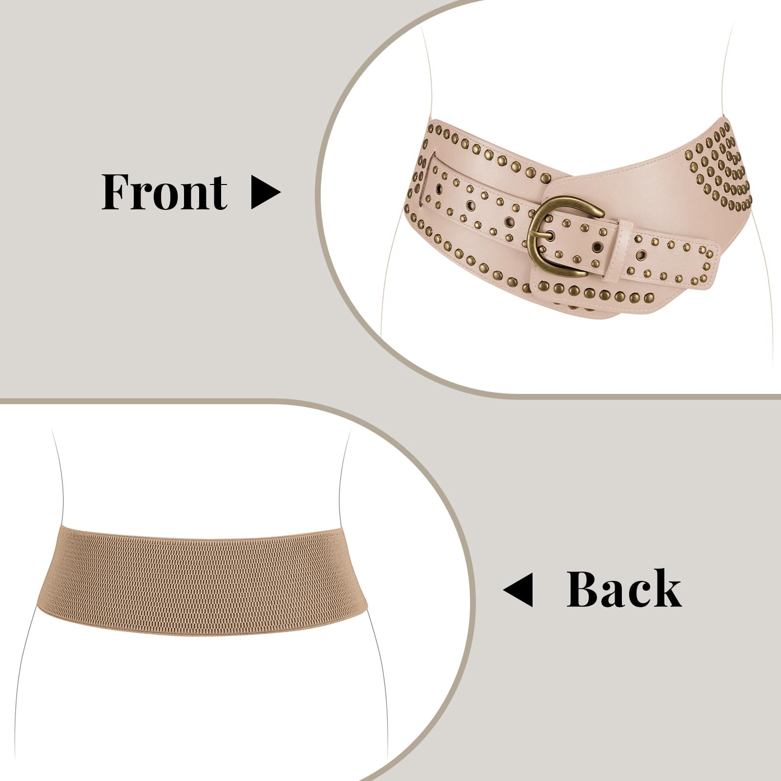 JASGOOD Women Vintage Wide Elastic Belt Studded Stretchy Waist Belt with Rivets Metal Buckle - JASGOOD OFFICIAL