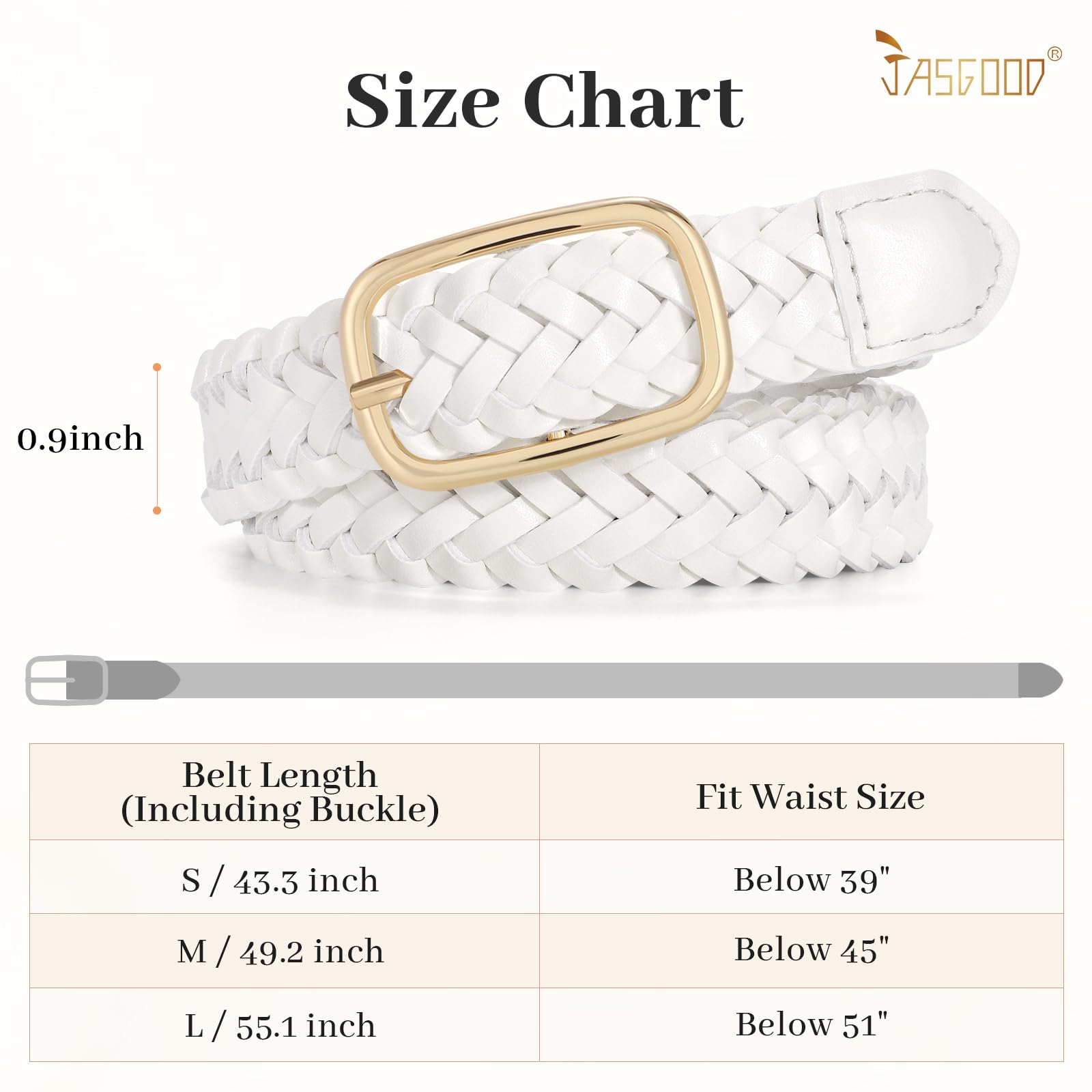 JASGOOD Women's Skinny Leather Braided Belt, Hand-Woven Thin Belt with Gold Buckle for Women for Jeans Pants Dresses