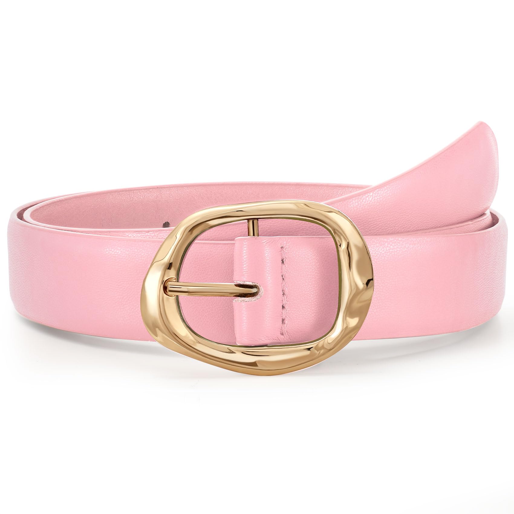 Women Leather Belt for Jeans Pants Ladies Casual Waist Belt Fashion Women Belt with Gold Buckle - JASGOOD OFFICIAL