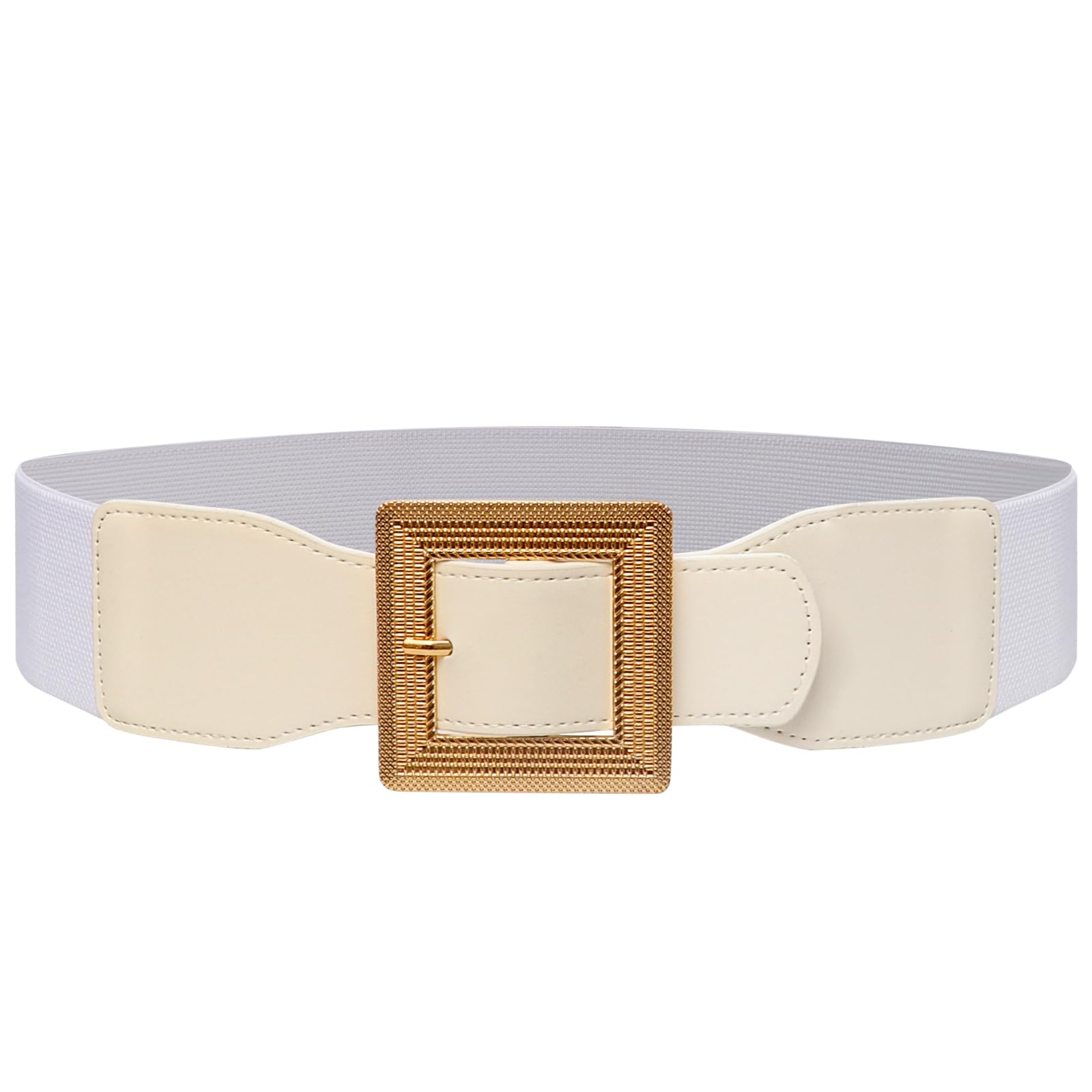 JASGOOD Women Wide Elastic Belt Stretchy Vintage Waist Belts for Dress Santa Belt with Square Buckle
