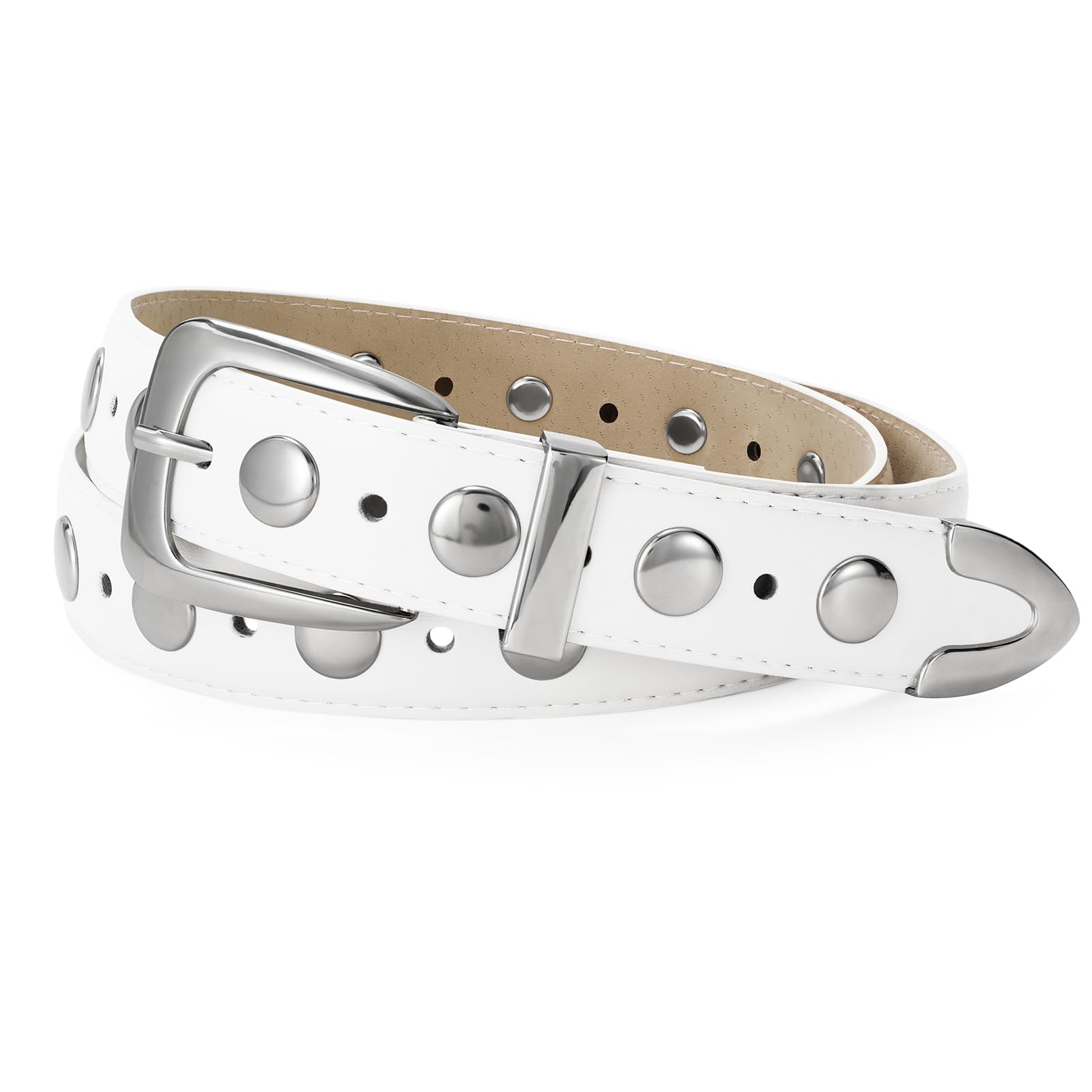 JASGOOD Women Leather Belt Fashion Studded Belt Ladies Punk Belt Vintage Leather Belt for Jeans Dress - JASGOOD OFFICIAL