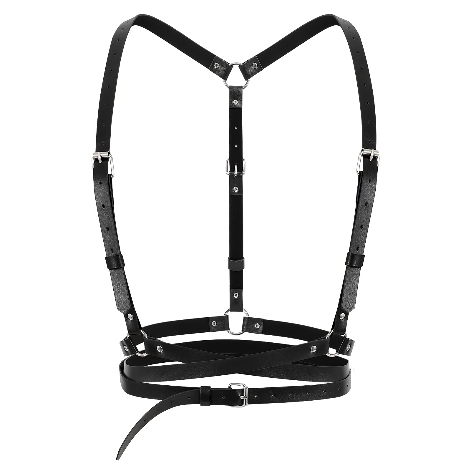 JASGOOD Punk Waist Belt Women PU Leather Skinny Body Adjustable Belts with Gothic Circle for Party