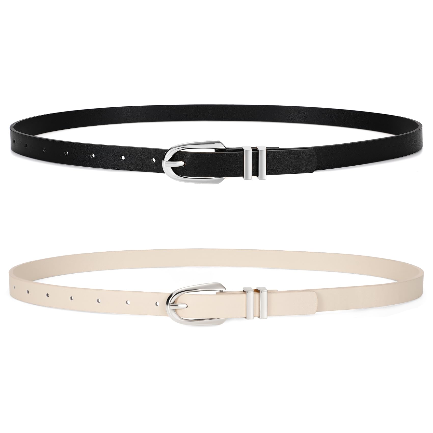 JASGOOD 2 Pack Women Skinny PU Leather Belt Ladies Thin Leather Plus Size Waist Belt for Jeans Dress with Gold Buckle