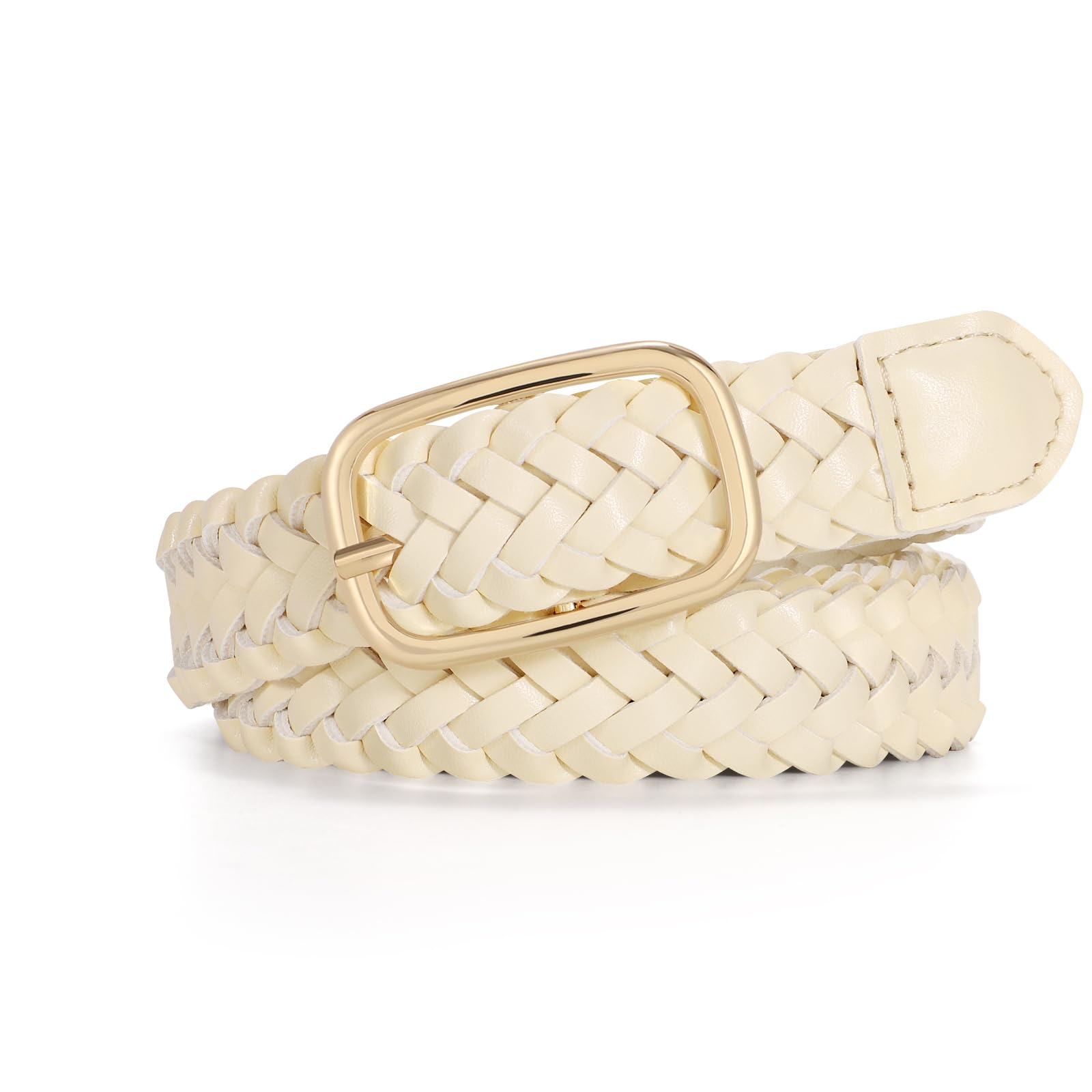 JASGOOD Women's Skinny Leather Braided Belt, Hand-Woven Thin Belt with Gold Buckle for Women for Jeans Pants Dresses