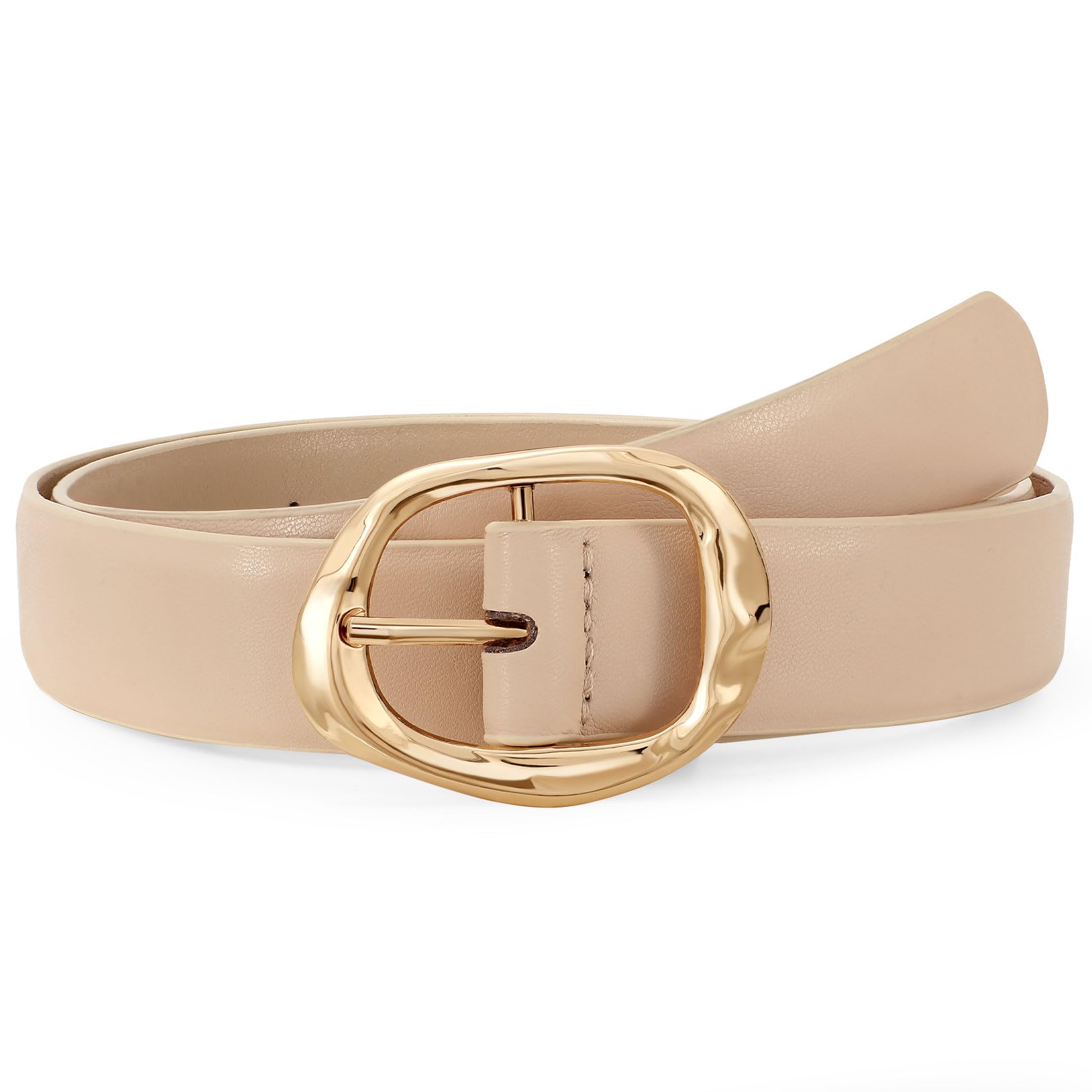Women Leather Belt for Jeans Pants Ladies Casual Waist Belt Fashion Women Belt with Gold Buckle - JASGOOD OFFICIAL