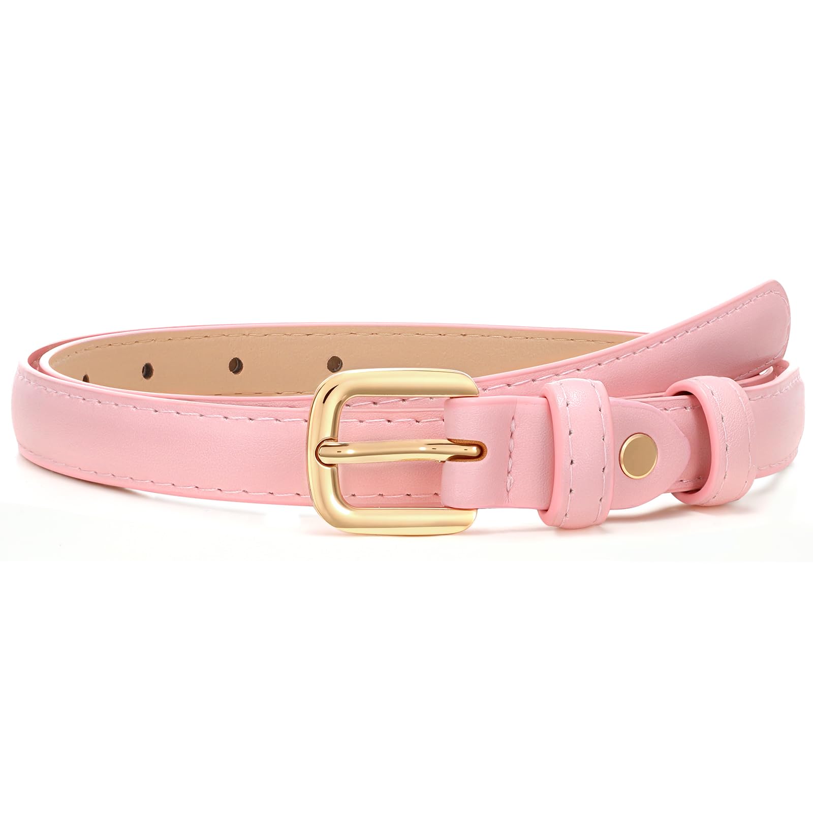 JASGOOD Women Skinny Faux Leather Belt Thin Waist Belt for Women Jeans Dress Fashion Ladies Belt with Gold Buckle