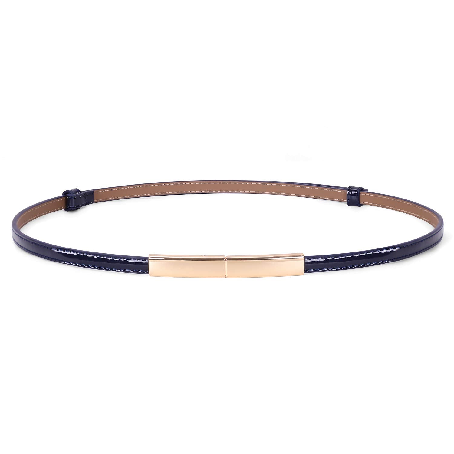 JASGOOD Women's Skinny Leather Belt Patent Ladies Thin Waist Belt for Dress with Metal Buckle