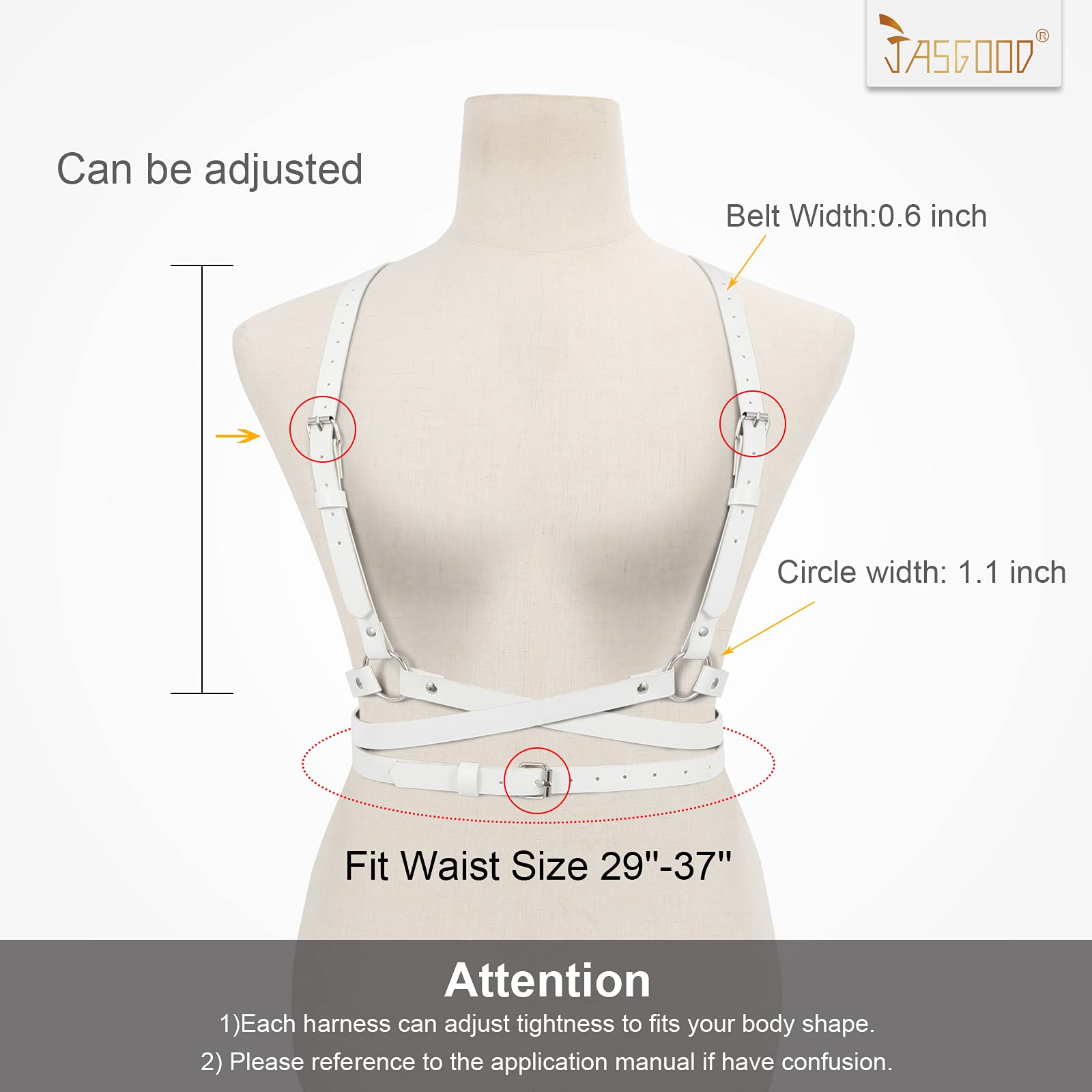 JASGOOD Punk Waist Belt Women PU Leather Skinny Body Adjustable Belts with Gothic Circle for Party
