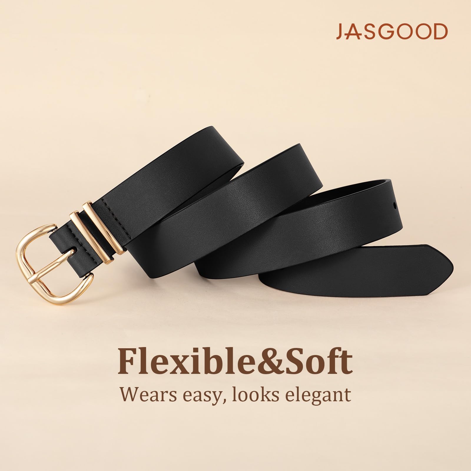 JASGOOD 3 Pack Belts for Women Leather Waist Belts for Jeans Dresses Pants Ladies Fashion Belt with Gold Buckle