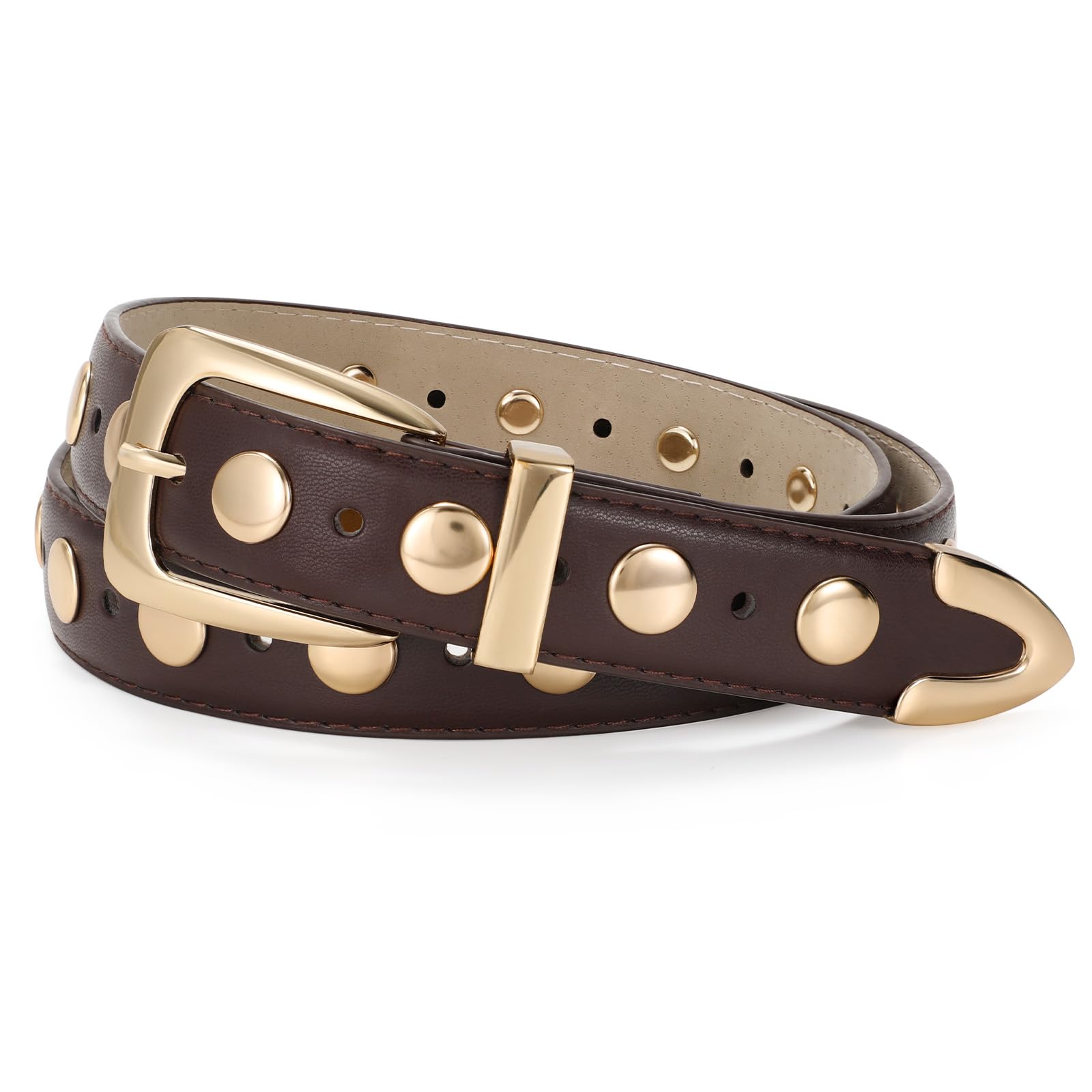 JASGOOD Women Leather Belt Fashion Studded Belt Ladies Punk Belt Vintage Leather Belt for Jeans Dress - JASGOOD OFFICIAL