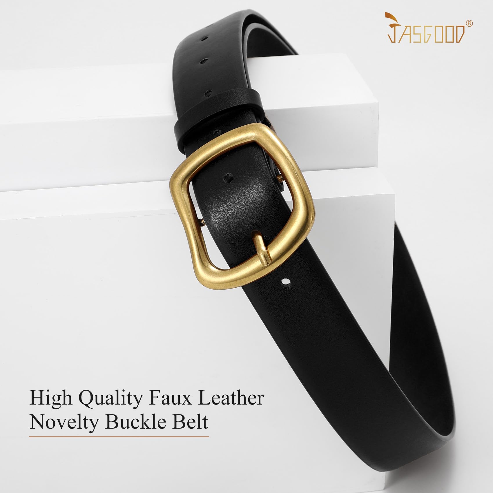 JASGOOD Women Leather Belt Ladies Casual Belt for Jeans Pants Fashion Women Waist Belt with Gold Buckle