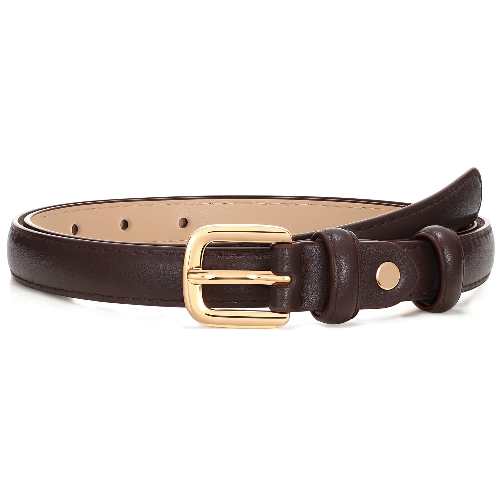 JASGOOD Women Skinny Faux Leather Belt Thin Waist Belt for Women Jeans Dress Fashion Ladies Belt with Gold Buckle