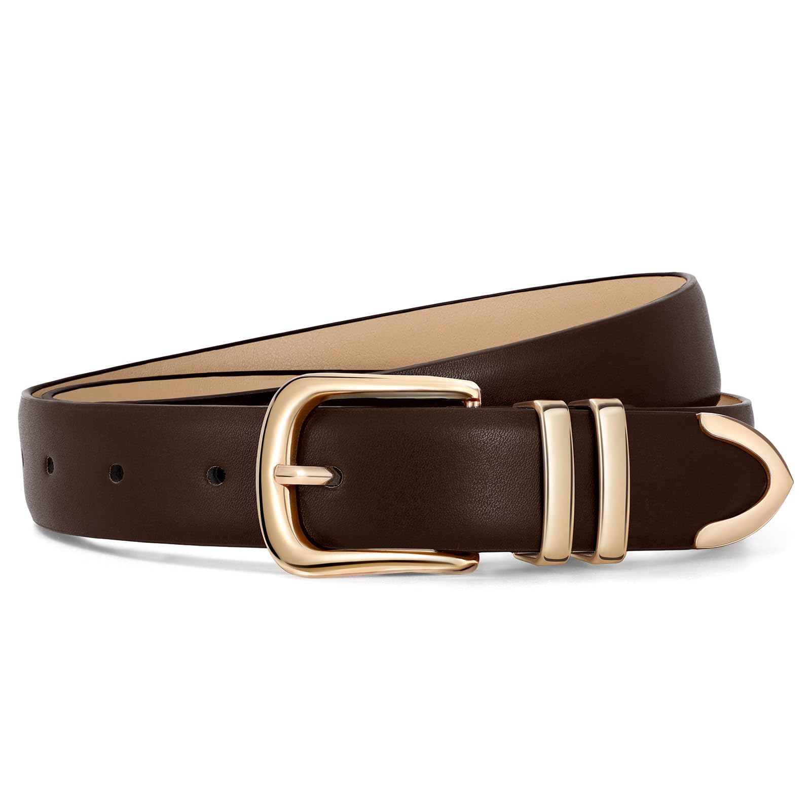 JASGOOD Women Leather Belt with Gold Buckle Ladies Fashion Faux Leather Waist Belt for Jeans Pants - JASGOOD OFFICIAL
