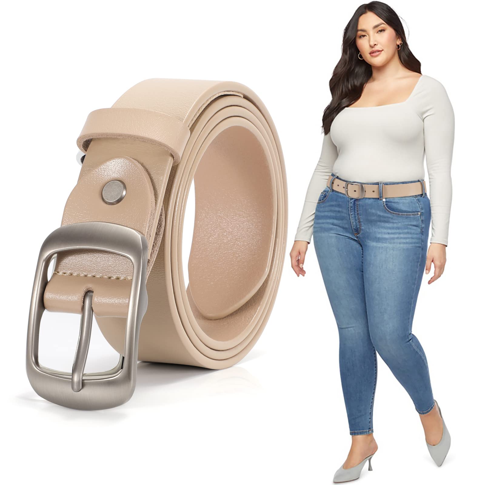 JASGOOD Plus Size Women Leather Belt Black Casual Waist Belt for Jeans Pants with Metal Pin Buckle - JASGOOD OFFICIAL