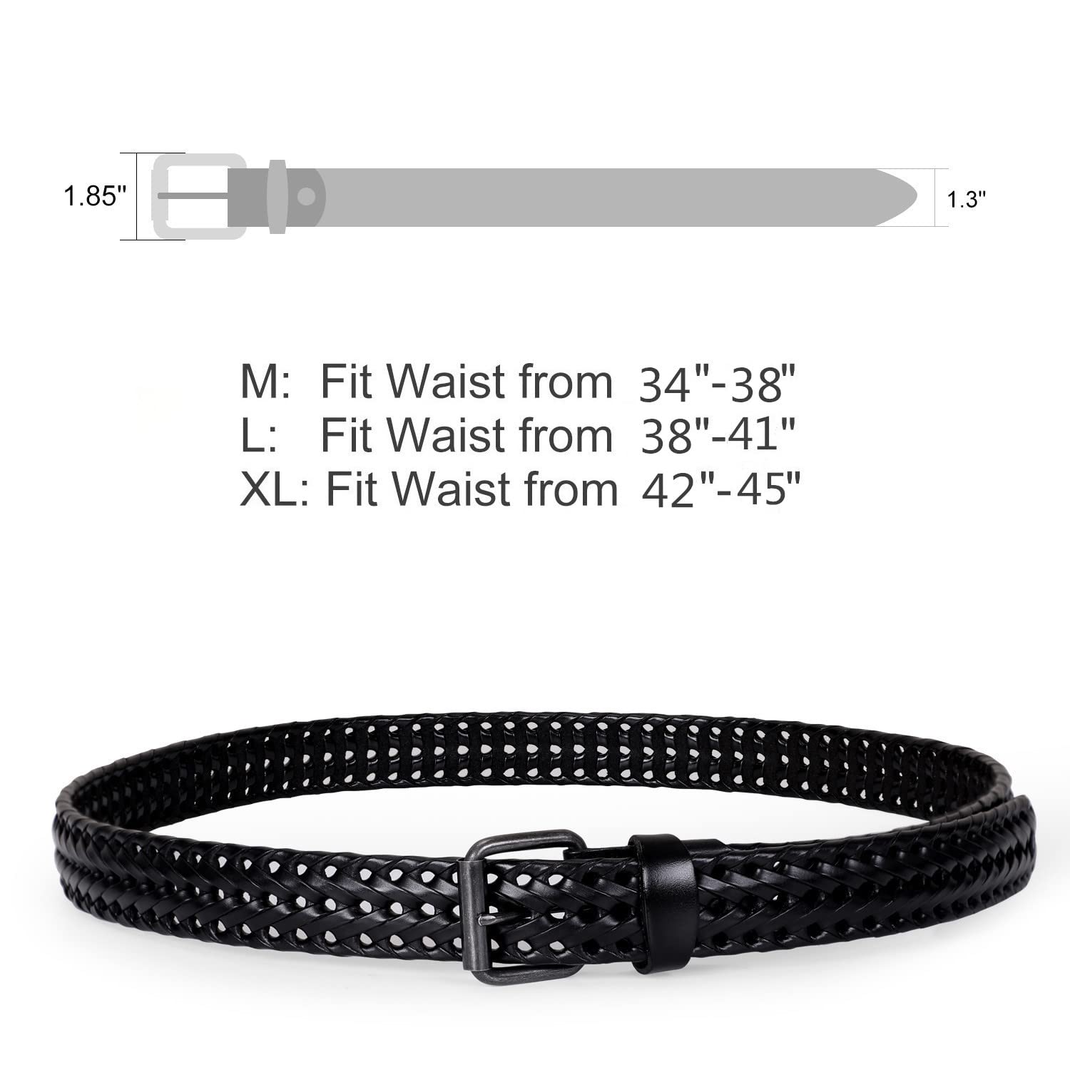 JASGOOD Men’s Leather Braided Belt, Leather Woven Belt for Jeans 1.3 Inch Wide with Prong Buckle