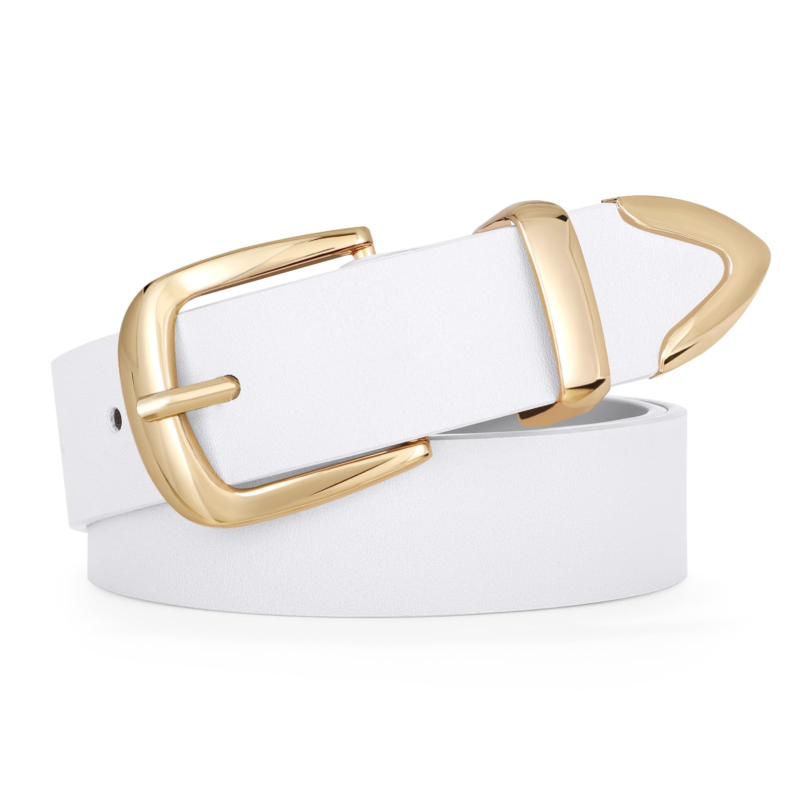 JASGOOD Women's Fashion Leather Belt Ladies Gold Buckle Leather Belt for Jeans Pants Dresses