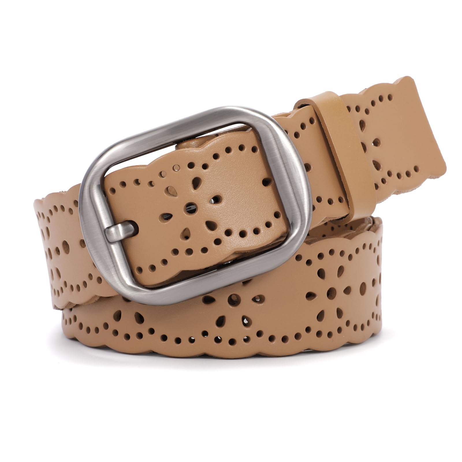 JASGOOD Women's Hollow Flower Genuine Leather Belt for Jeans Pants Wide Belt for Ladies - JASGOOD OFFICIAL