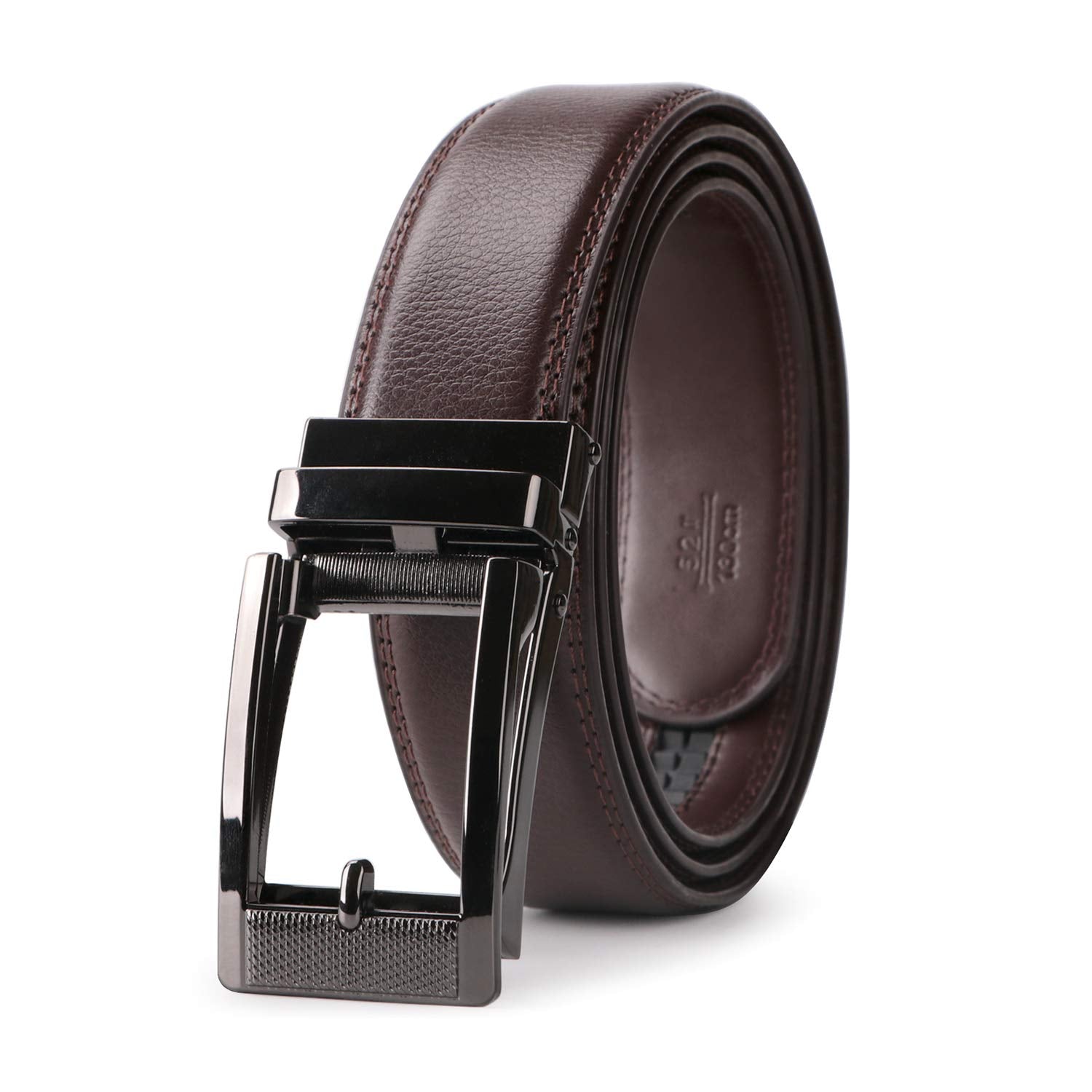 WERFORU Mens Leather Ratchet Belt Click Slide Automatic Buckle Dress Belt