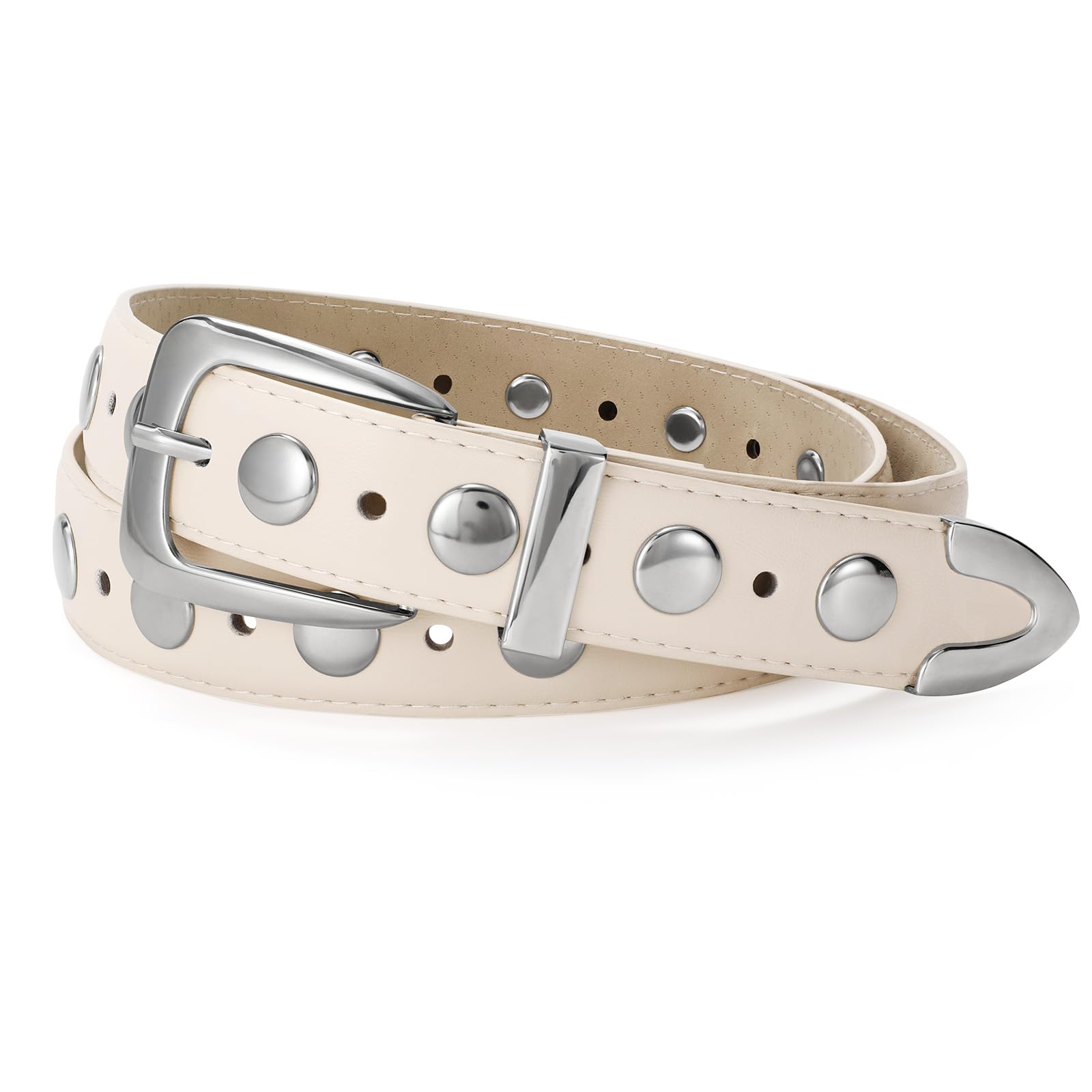 JASGOOD Women Leather Belt Fashion Studded Belt Ladies Punk Belt Vintage Leather Belt for Jeans Dress - JASGOOD OFFICIAL