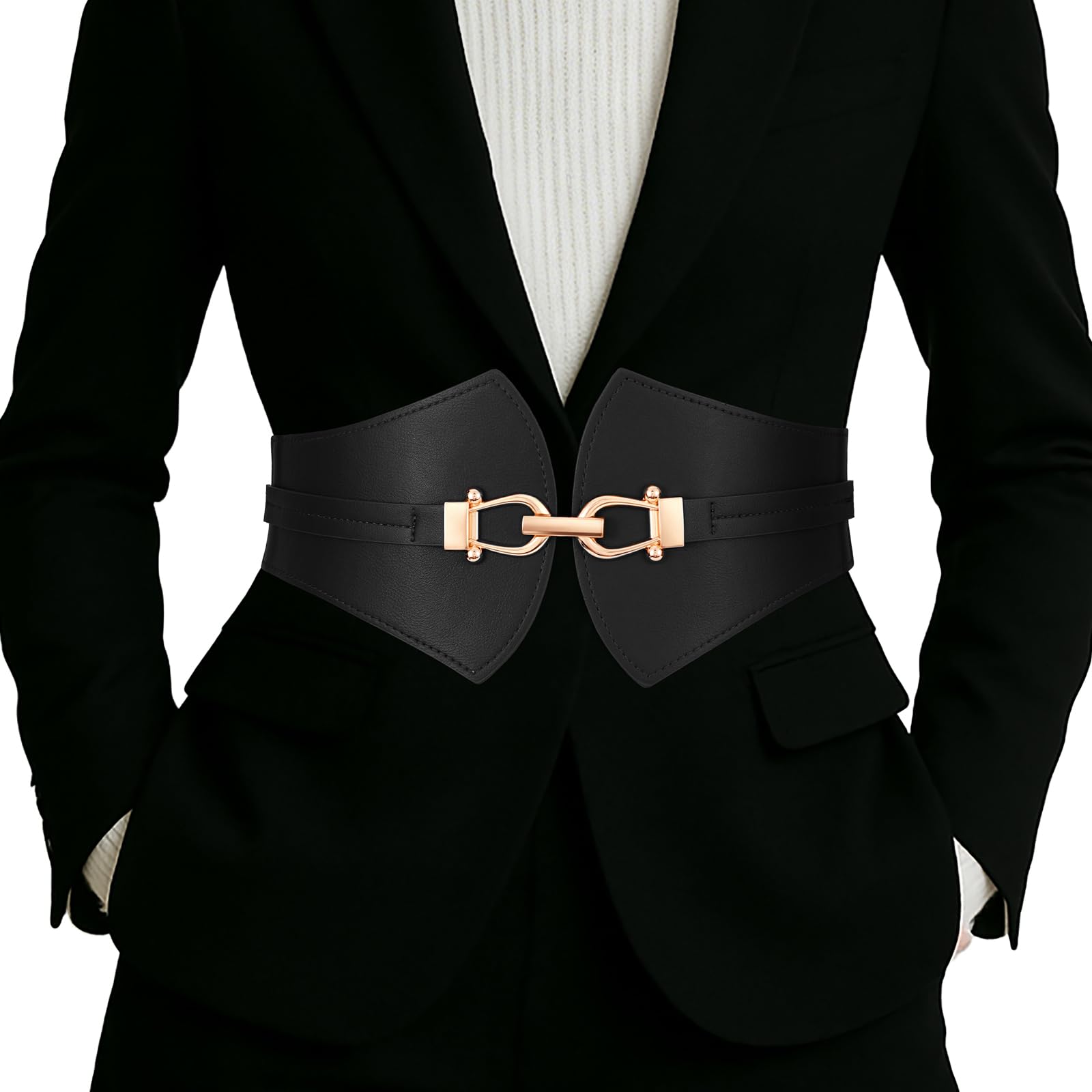 JASGOOD Women’s Elastic Leather Wide Belt Vintage stretch Belt for ladies Jeans Dress