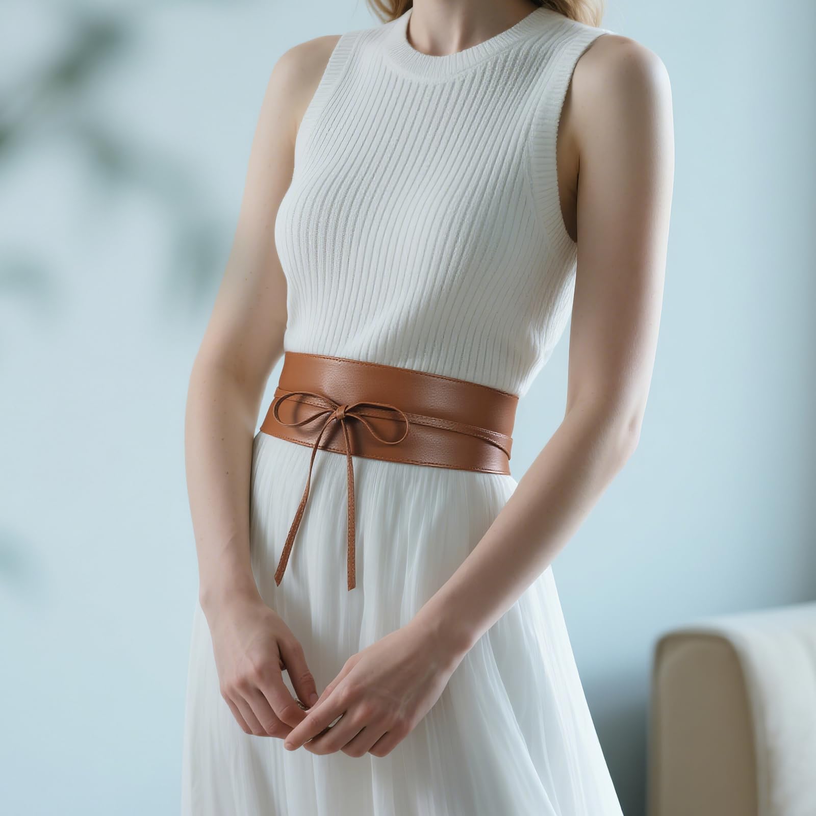 JASGOOD Women's Fashion Leather Obi Style Belt,Wide Wrap Waist Band Chic Belt