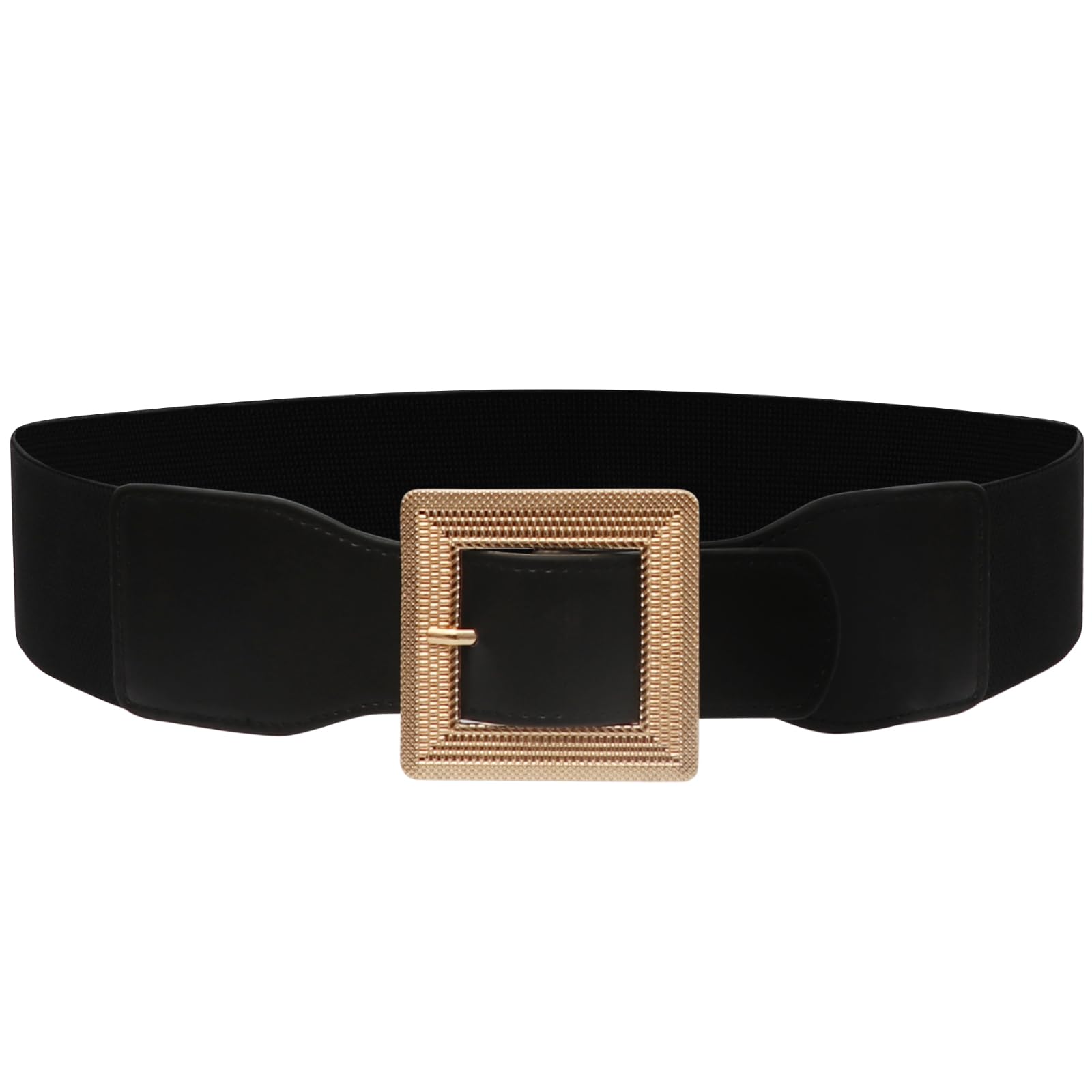 JASGOOD Women Wide Elastic Belt Stretchy Vintage Waist Belts for Dress Santa Belt with Square Buckle