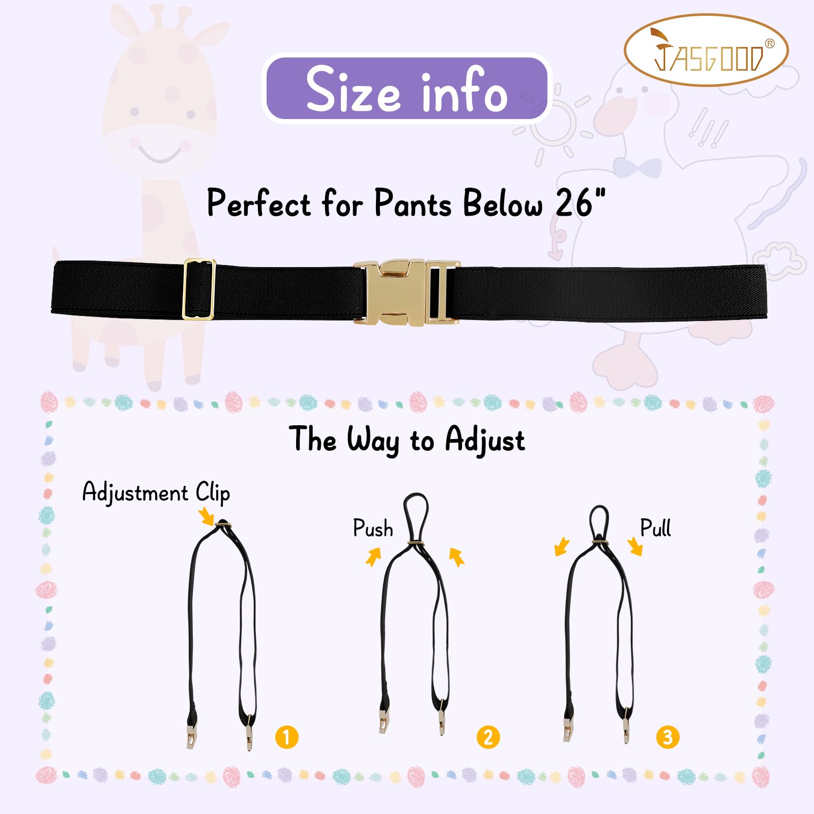 JASGOOD Kids Toddler Adjustable Elastic Belt, Easy to Use Gold Buckle for Girls Boys