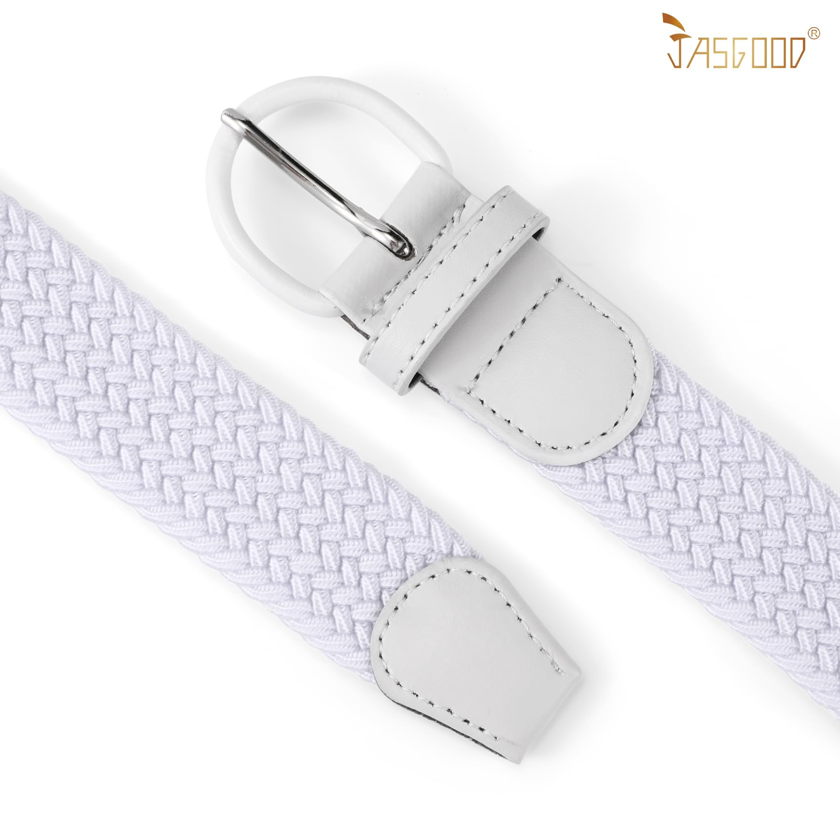 JASGOOD Women Braided Woven Elastic Stretch Belt Leather Covered Buckle Canvas Plus Size Belt for Jeans Pants