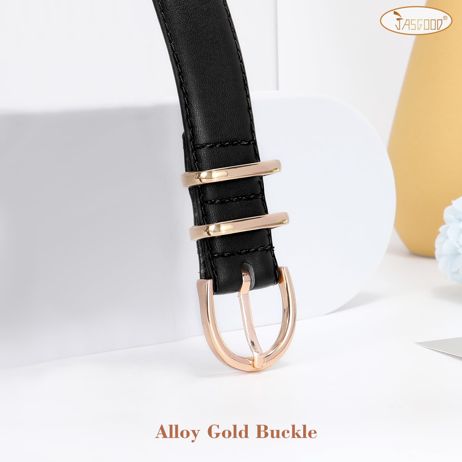JASGOOD Women Leather Belt Fashion Dress Belt with Gold Buckle for Ladies Jeans Pants