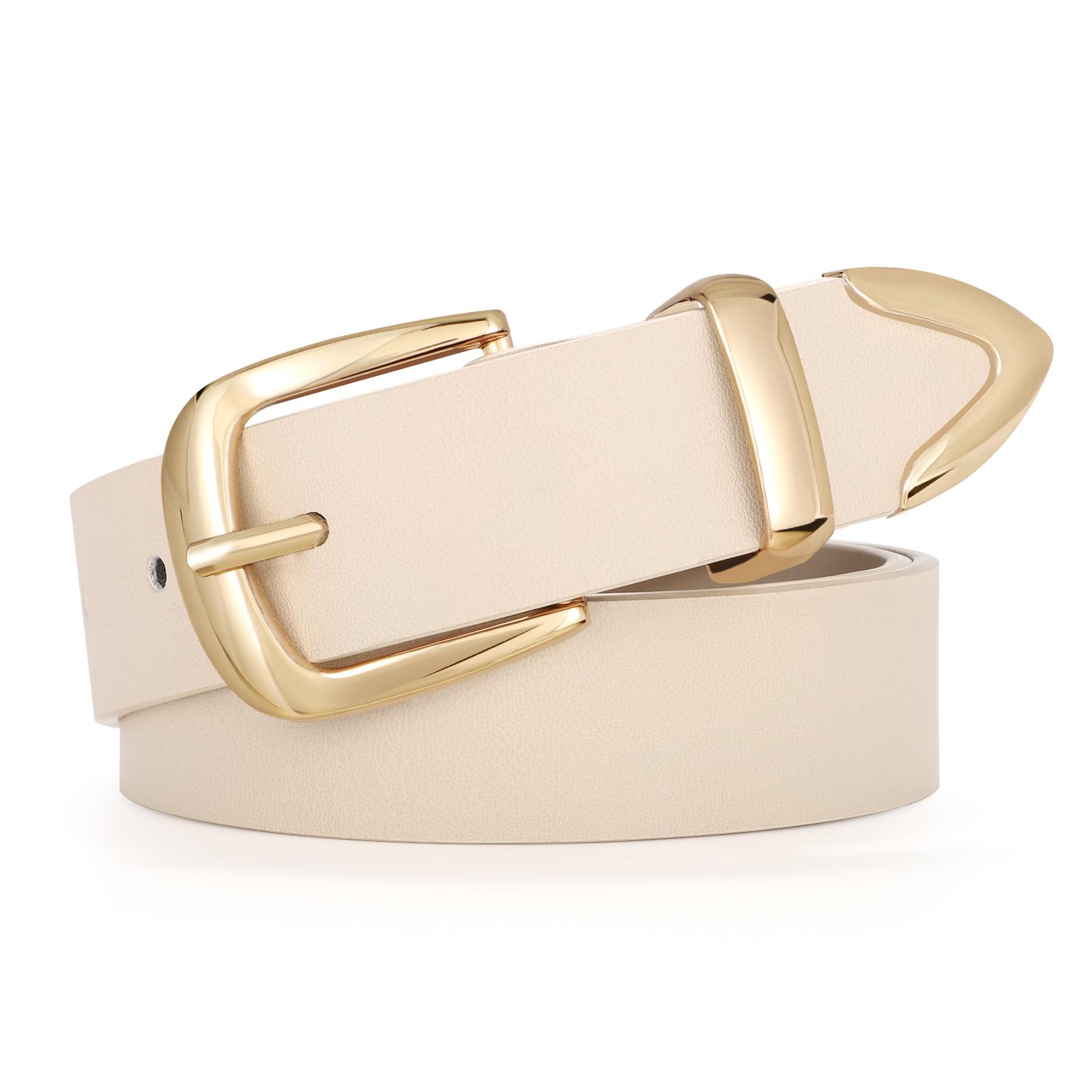 JASGOOD Women's Fashion Leather Belt Ladies Gold Buckle Leather Belt for Jeans Pants Dresses