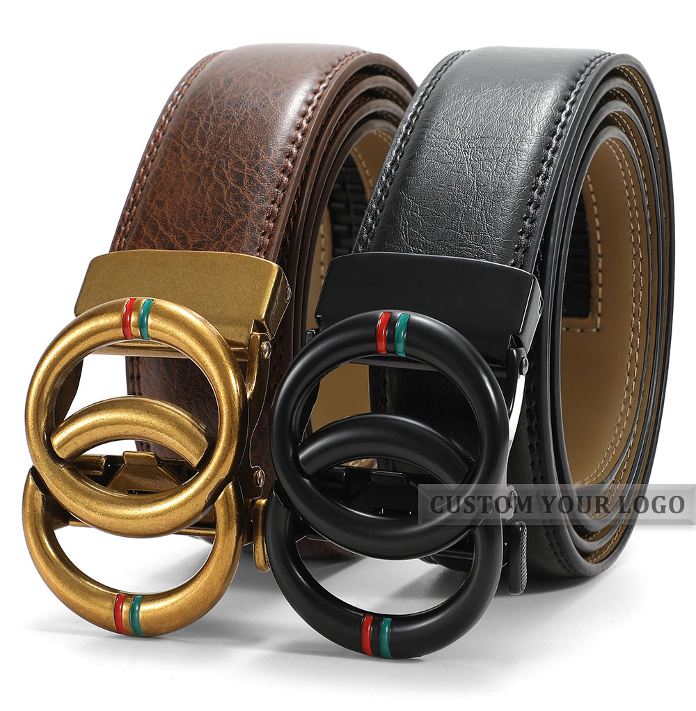 JASGOOD 1 Pack Black Brown Automatic Ratchet Split Genuine Leather Men Dress Belt - JASGOOD OFFICIAL