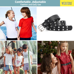 Kids Double Grommet Pu Leather Studded Holes Belt