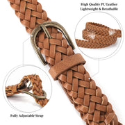 2Packs JASGOOD Women Braided Leather Belts Skinny Woven Belt for Dresses Jeans Pants