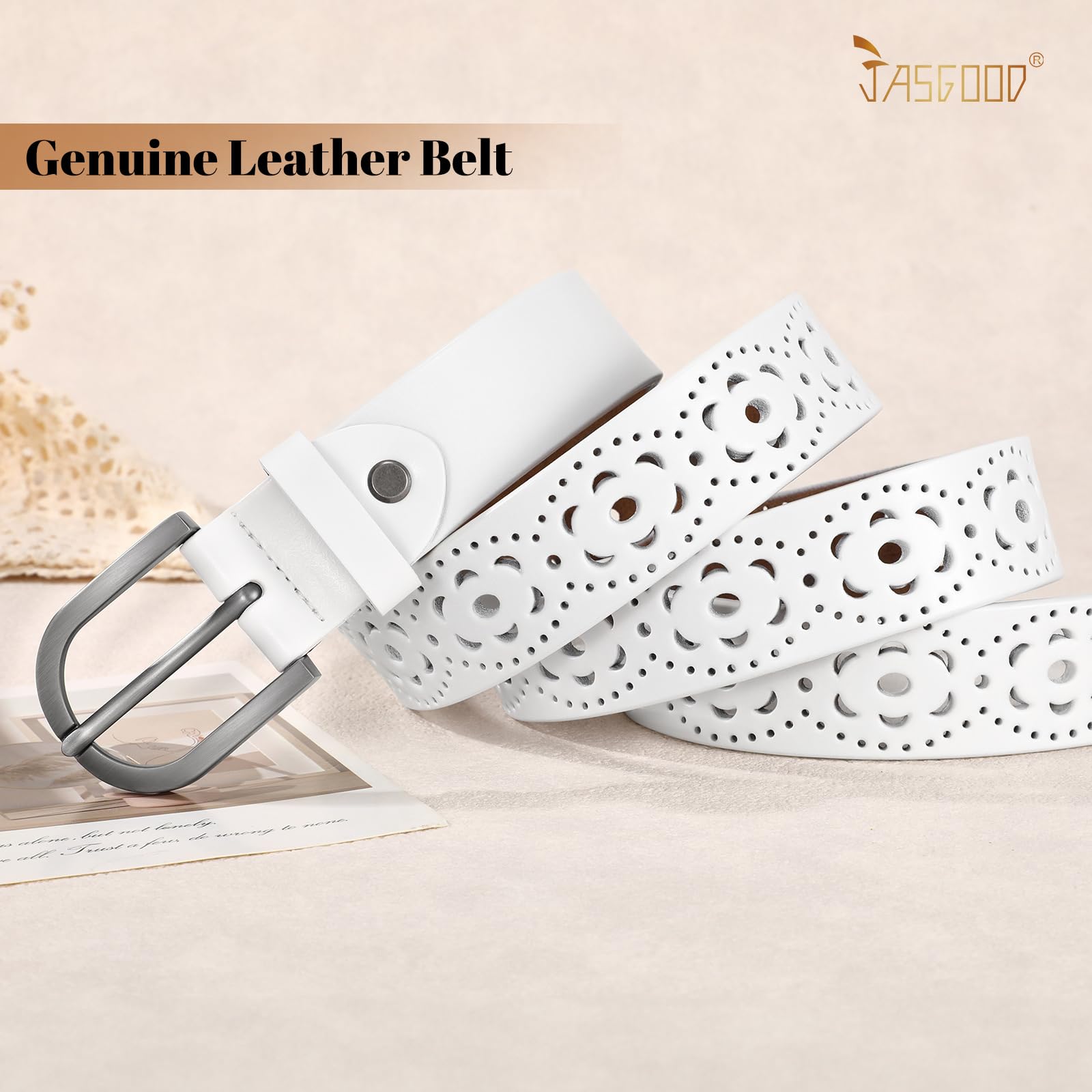 JASGOOD Hollow Genuine Leather Belt for Women Ladies Belt for Jeans Pants Casual Waist Belt - JASGOOD OFFICIAL