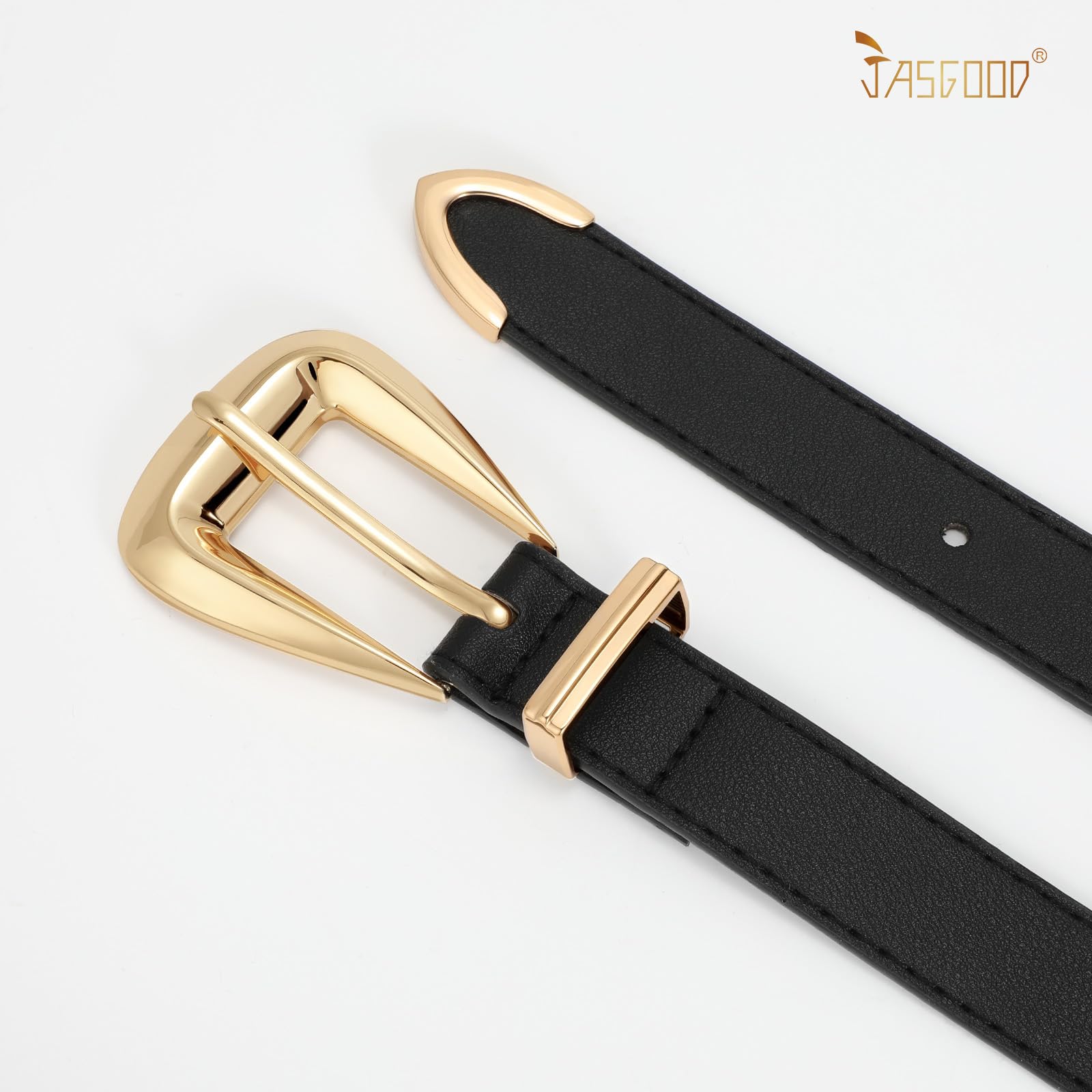 JASGOOD Women Leather Belts for Jeans Pants Soft Leather Waist Belt for Ladies Vintage Belt with Gold Buckle 0.9" Width