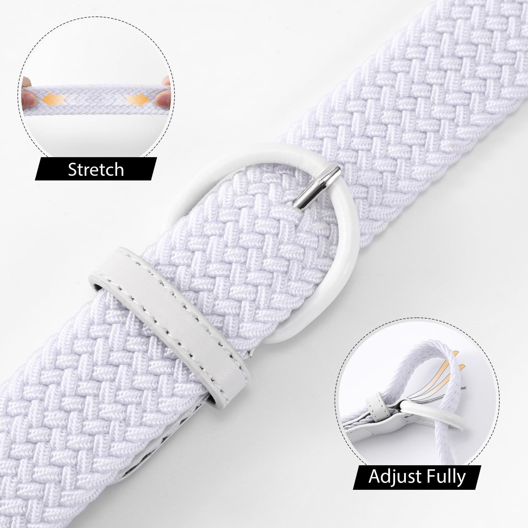 JASGOOD Women Braided Woven Elastic Stretch Belt Leather Covered Buckle Canvas Plus Size Belt for Jeans Pants