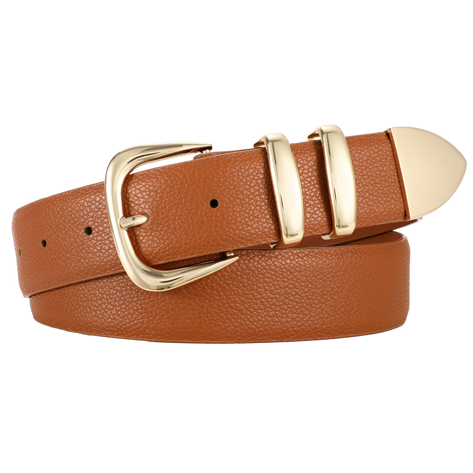 JASGOOD Women's Leather Belts Fashion Leather Waist Belt with Gold Buckle Elegant Ladies Belts for Jeans Dress