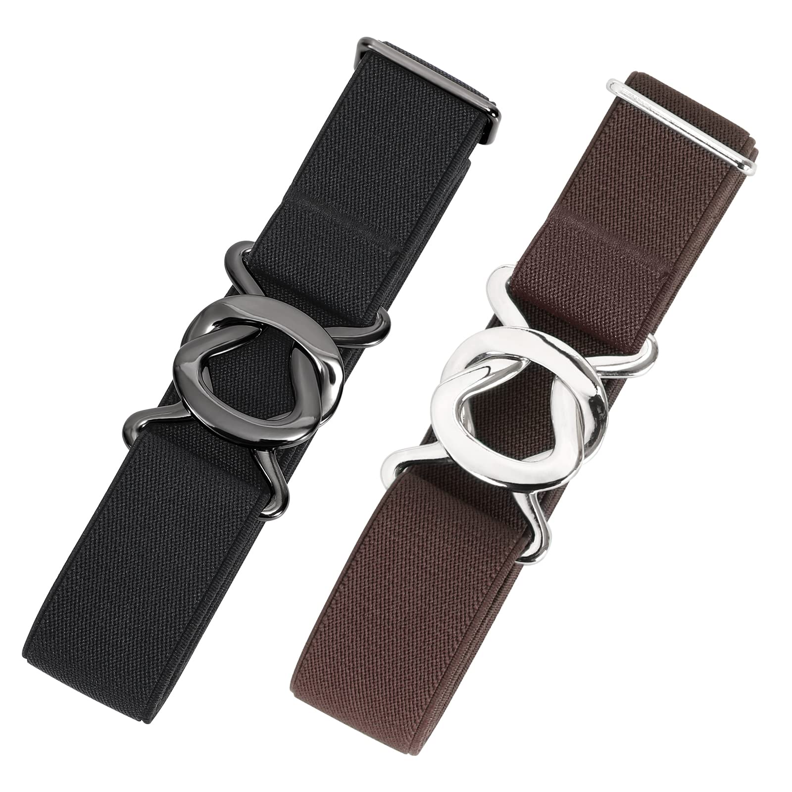 JASGOOD Women No Show Stretch Belt 2 Pack Adjustable Elastic Web Belt with Flat Buckle for Jeans Pants Casual Belts - JASGOOD OFFICIAL