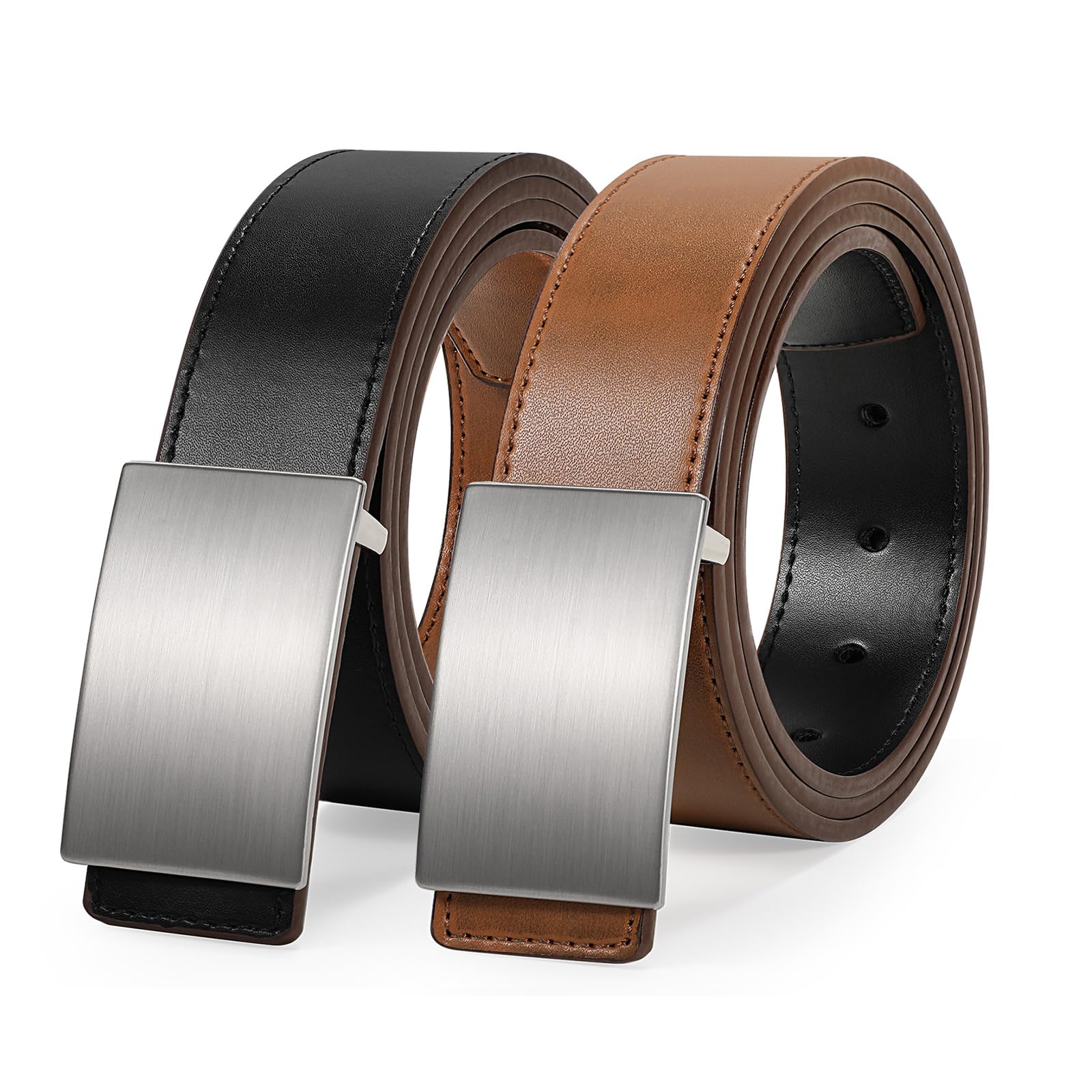 JASGOOD Two in One Men Leather Belt, Reversible Belt for Men Dress Jeans with Removable Buckle
