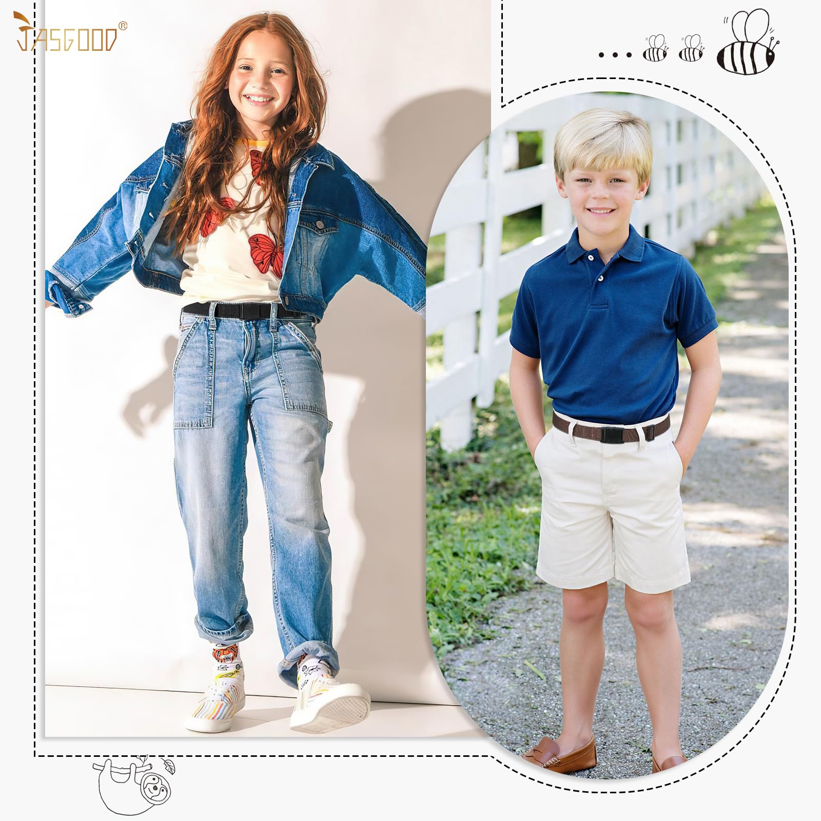 JASGOOD Kids Adjustable Elastic Belt for Boys Girls and Toddlers Nickel Free Stretch Belts for Pants Jeans
