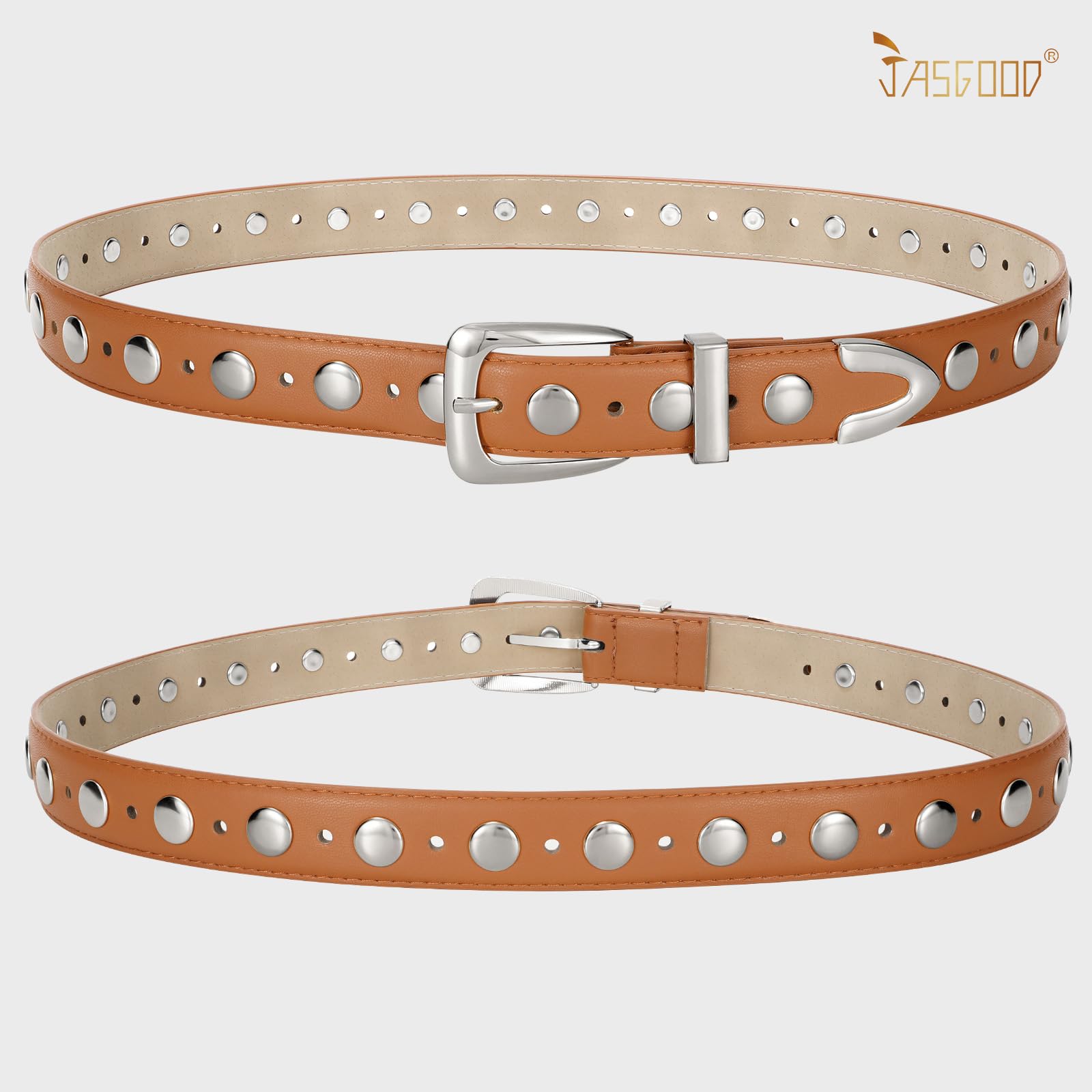 JASGOOD Women Leather Belt Fashion Studded Belt Ladies Punk Belt Vintage Leather Belt for Jeans Dress - JASGOOD OFFICIAL