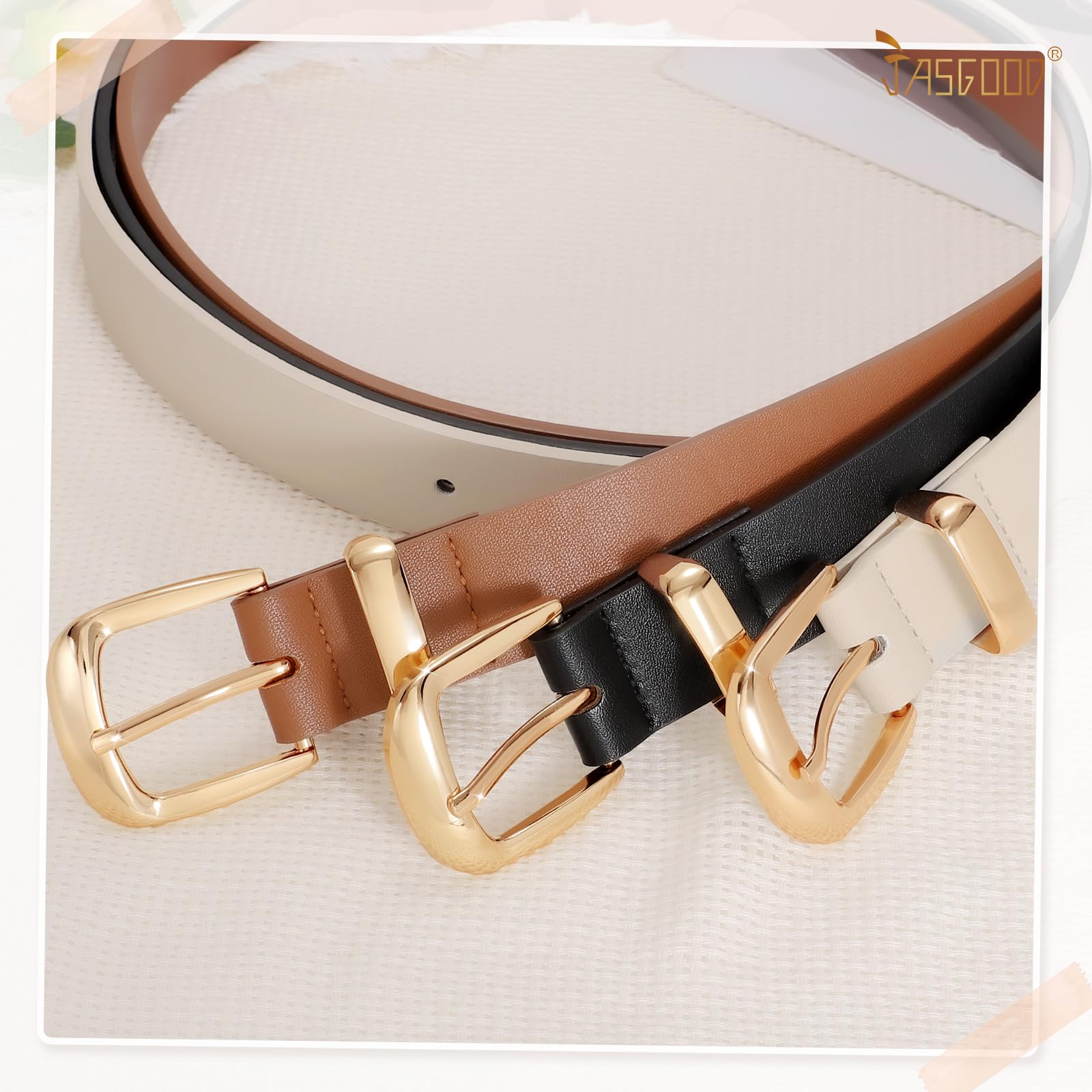 JASGOOD Women's Fashion Leather Belt Ladies Gold Buckle Leather Belt for Jeans Pants Dresses