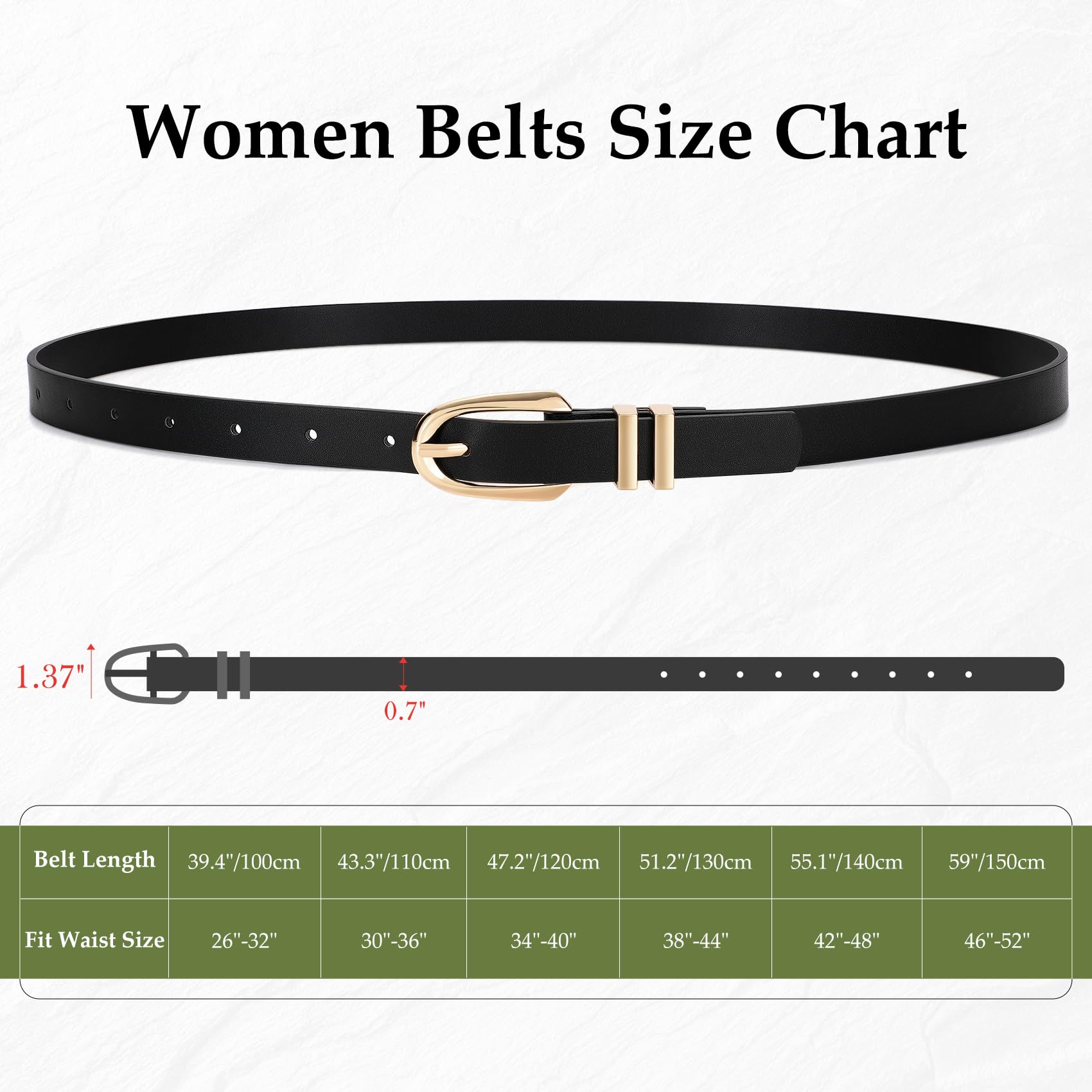 JASGOOD 2 Pack Women Skinny PU Leather Belt Ladies Thin Leather Plus Size Waist Belt for Jeans Dress with Gold Buckle